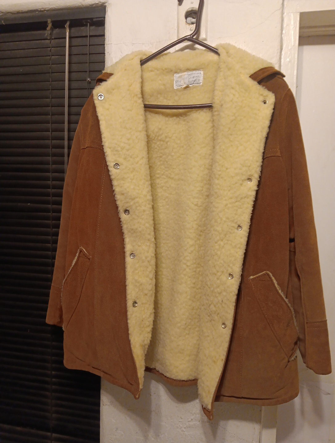 Simco Coat Suede Leather Vtg 60s 70s Western Trucker Jacket Fur Sherpa Womans 14