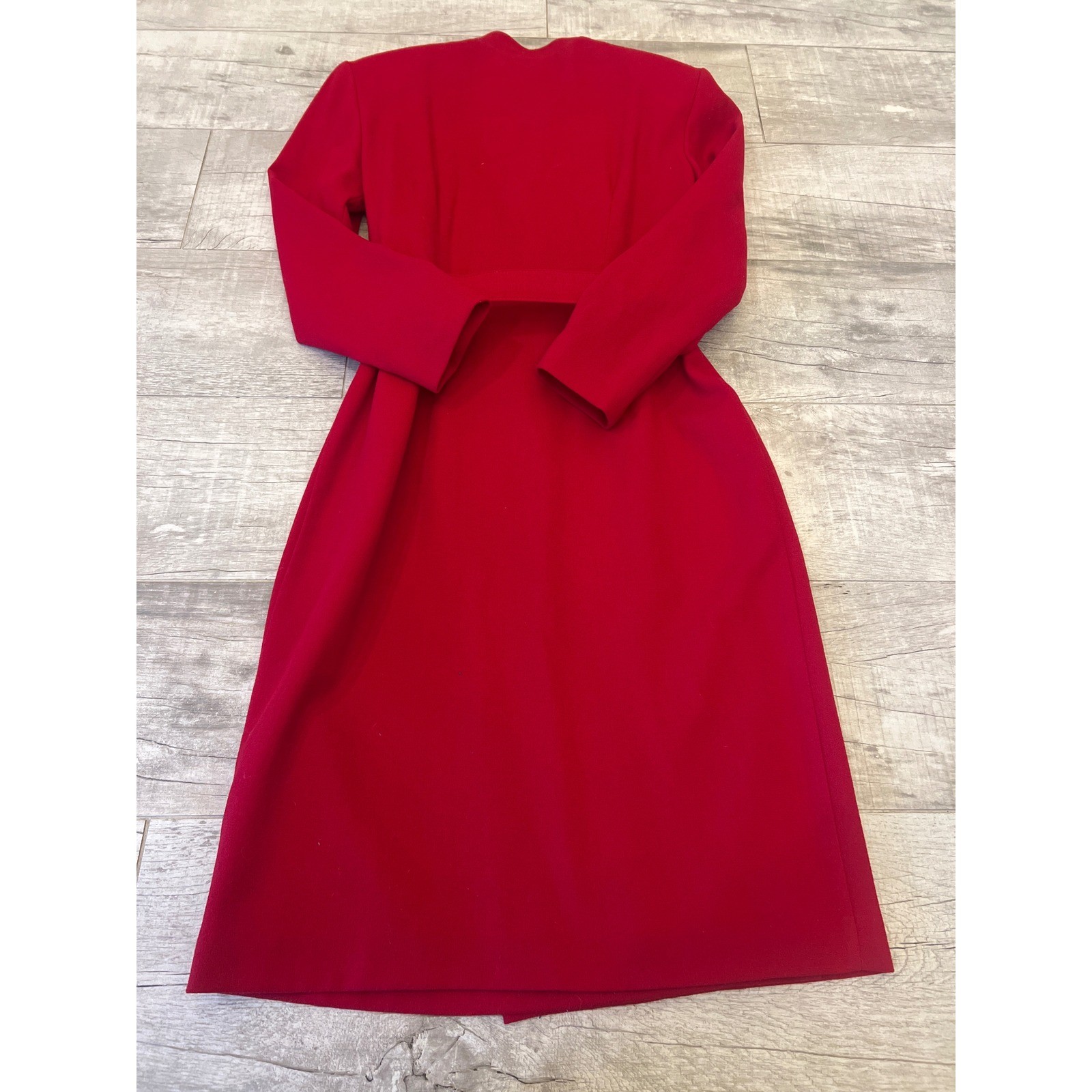 Sara Campbell Red Wool Dress Vintage Military Style Belted Asymmetrical Size 6