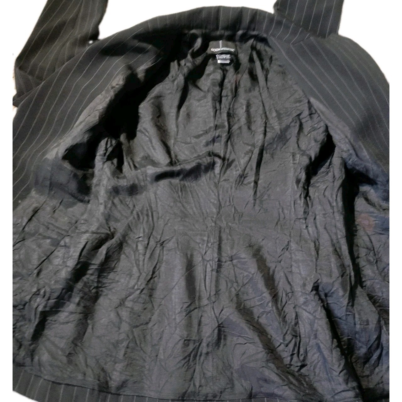 Moda International Pinstripe Blazer Jacket Black Size 4 Career Office Vintage