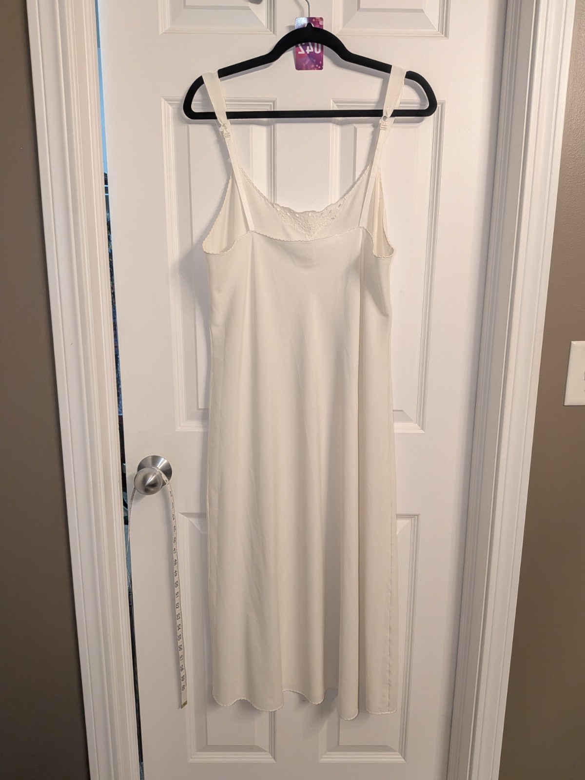 Vanity Fair Ivory Nylon Full Slip Lace Trim Adjustable Strap Long Chemise