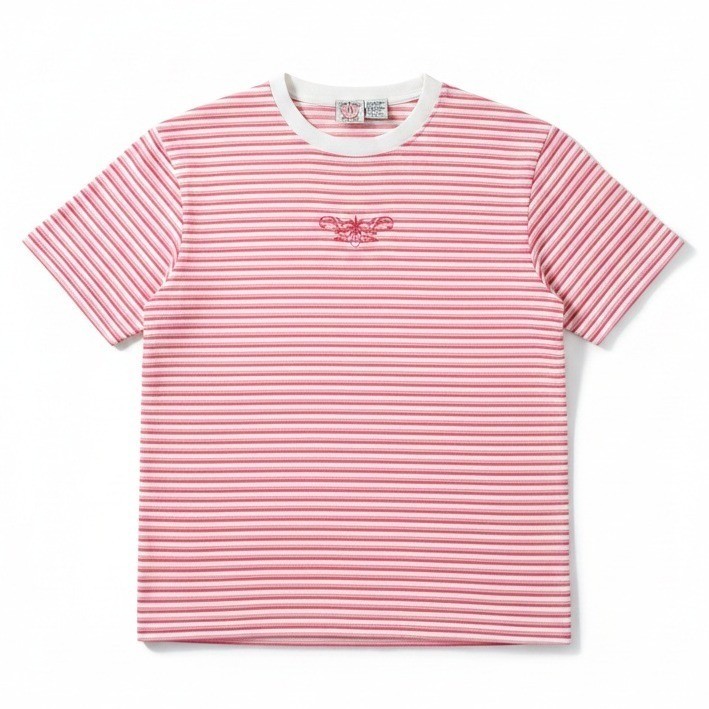American Weekend Vintage Pink Striped Embroidered Floral T-Shirt, Women’s Large