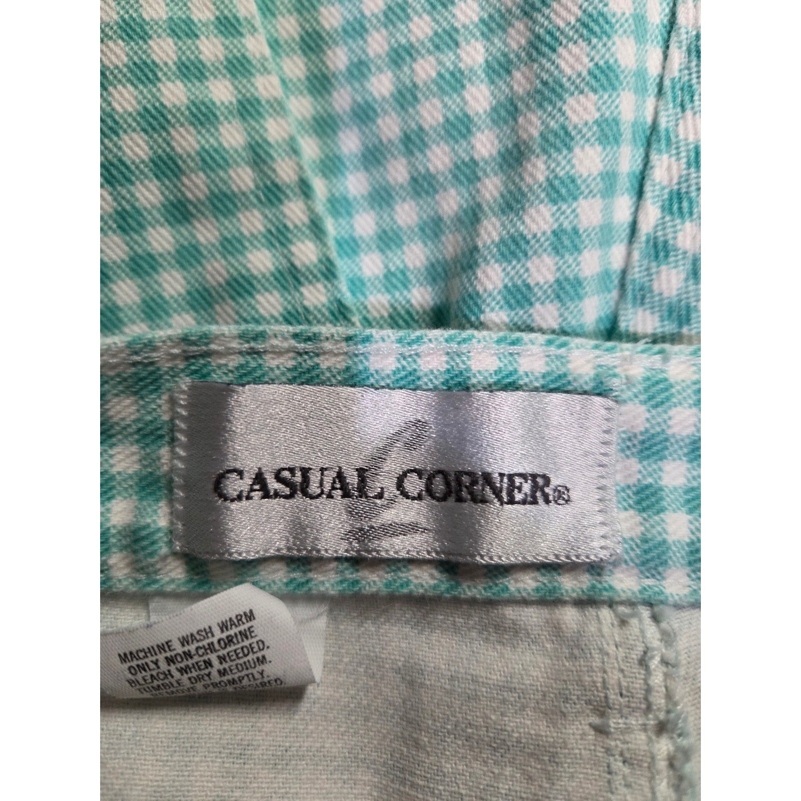 Casual Corner Vintage Gingham High Waisted Pants Teal White Size 8 USA Spring