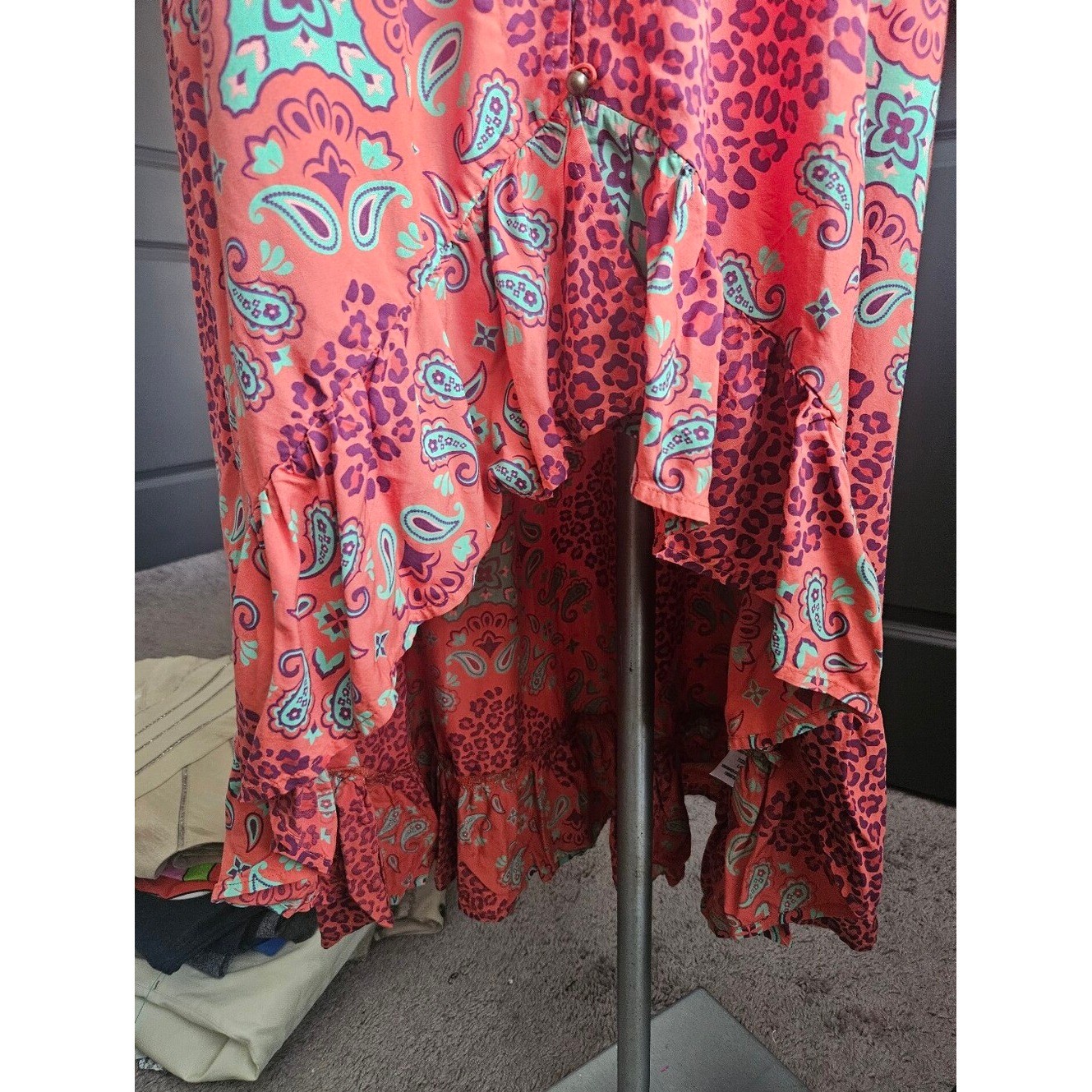 Wrangler Retro Boho Maxi Dress LG High Low Hem Western Country Prairie Cowgirl