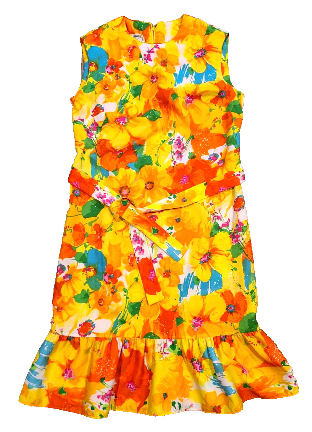 Vintage 70s Liberty Circle Mod Floral Print Shift Dress Hawaiian Size 16