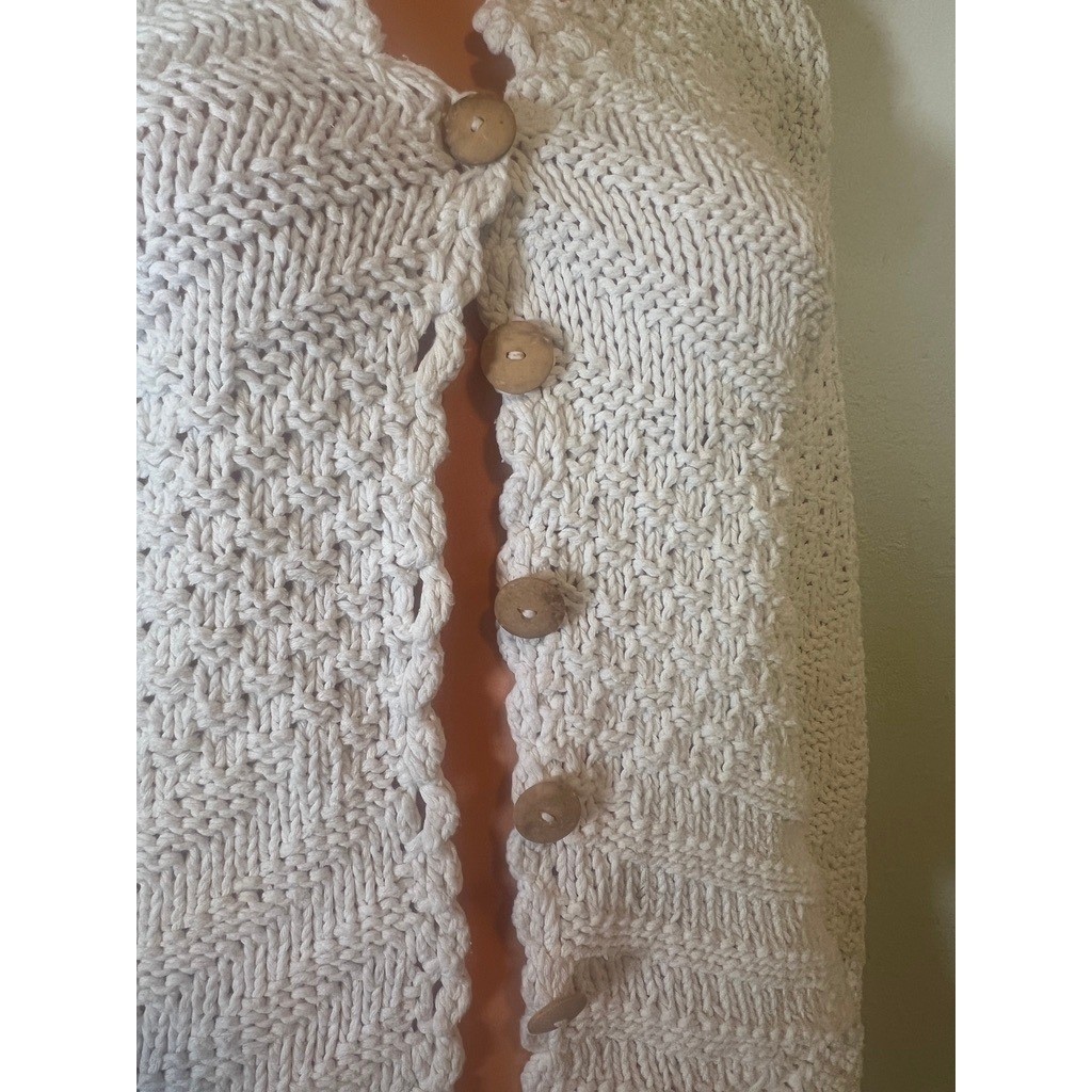 Vintage Handknit Cardigan White Cotton Cottagecore Sweater SIZE?