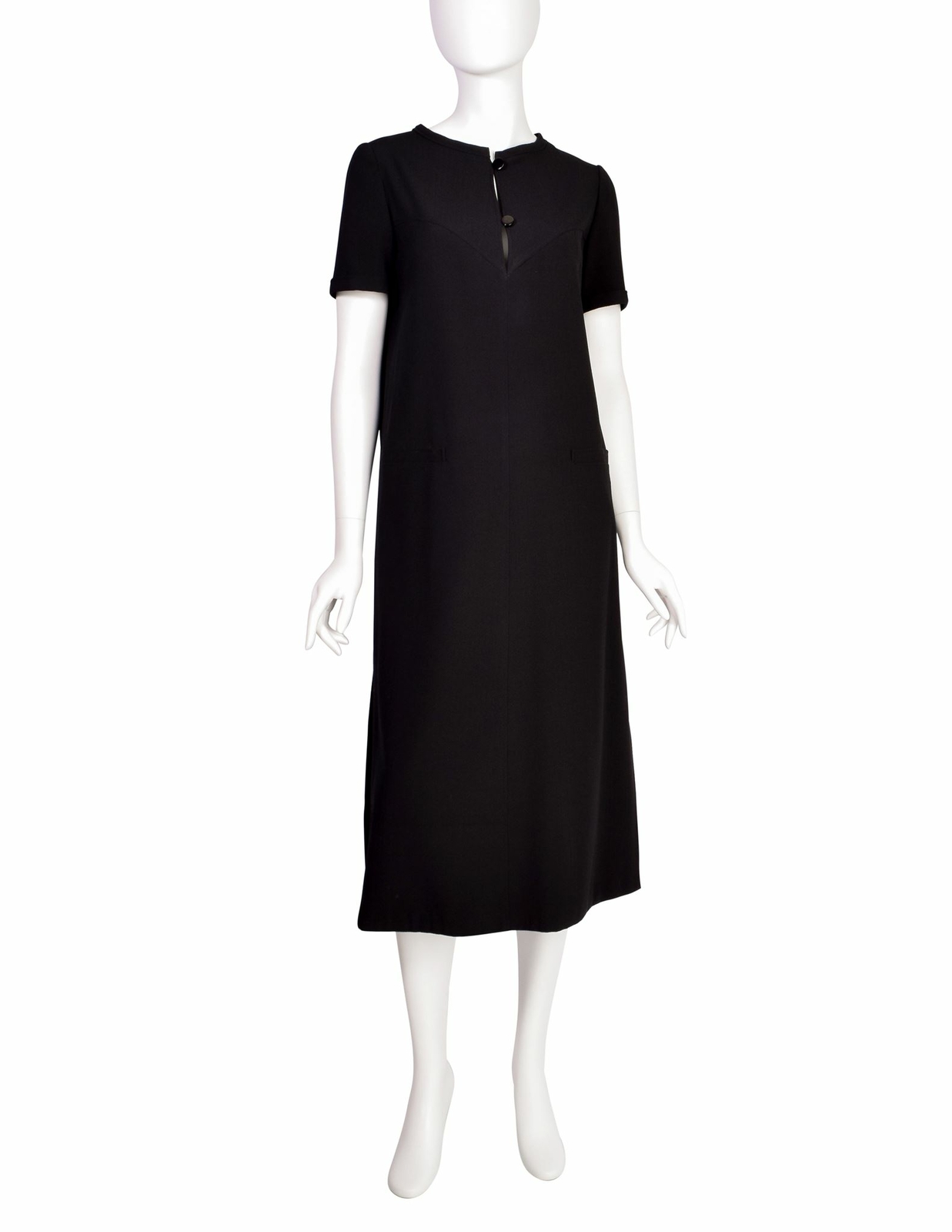 Courreges Vintage 1980s Black Herringbone Wool Dress