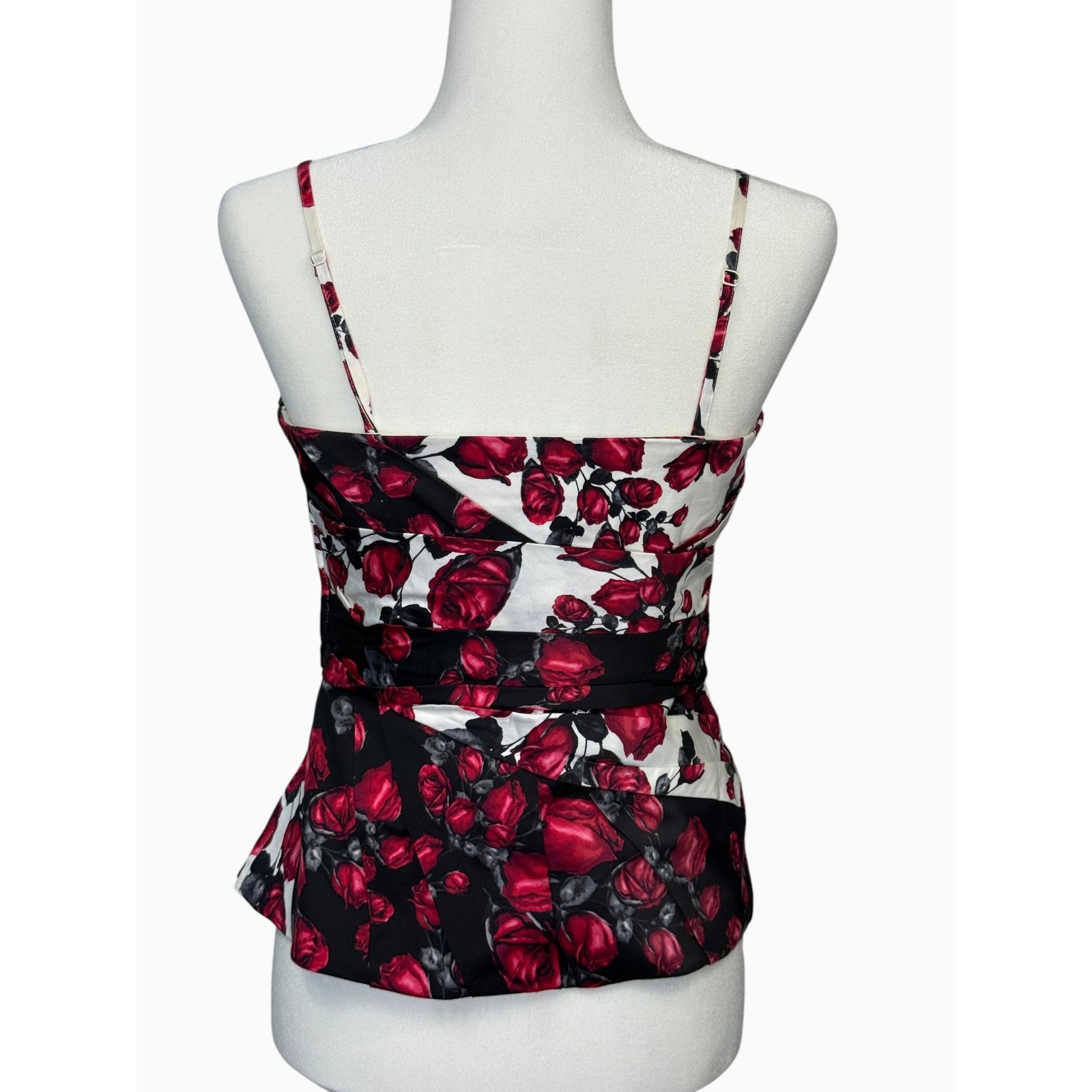 White House Black Market Floral Bustier Peplum Top Size M Strapless Rose Print
