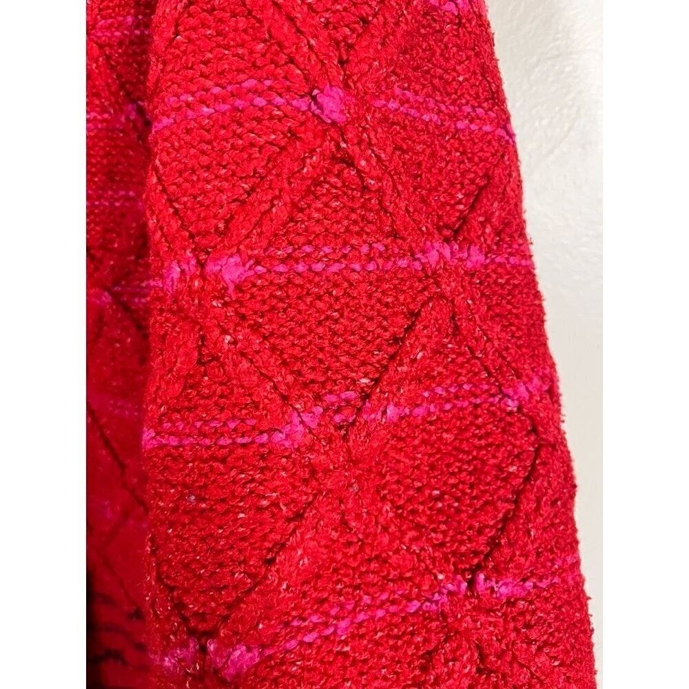 Retro Colorful Knit Sweater 18 Red Festive Holiday Fisherman Chic Classic Preppy