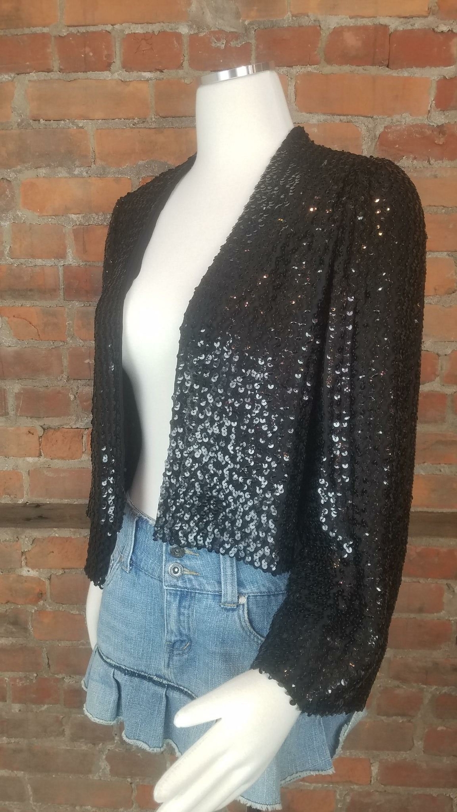 Vintage Mary Sachs Sequin Evening Cocktail Jacket 1950s Black Long Sleeves Sz M