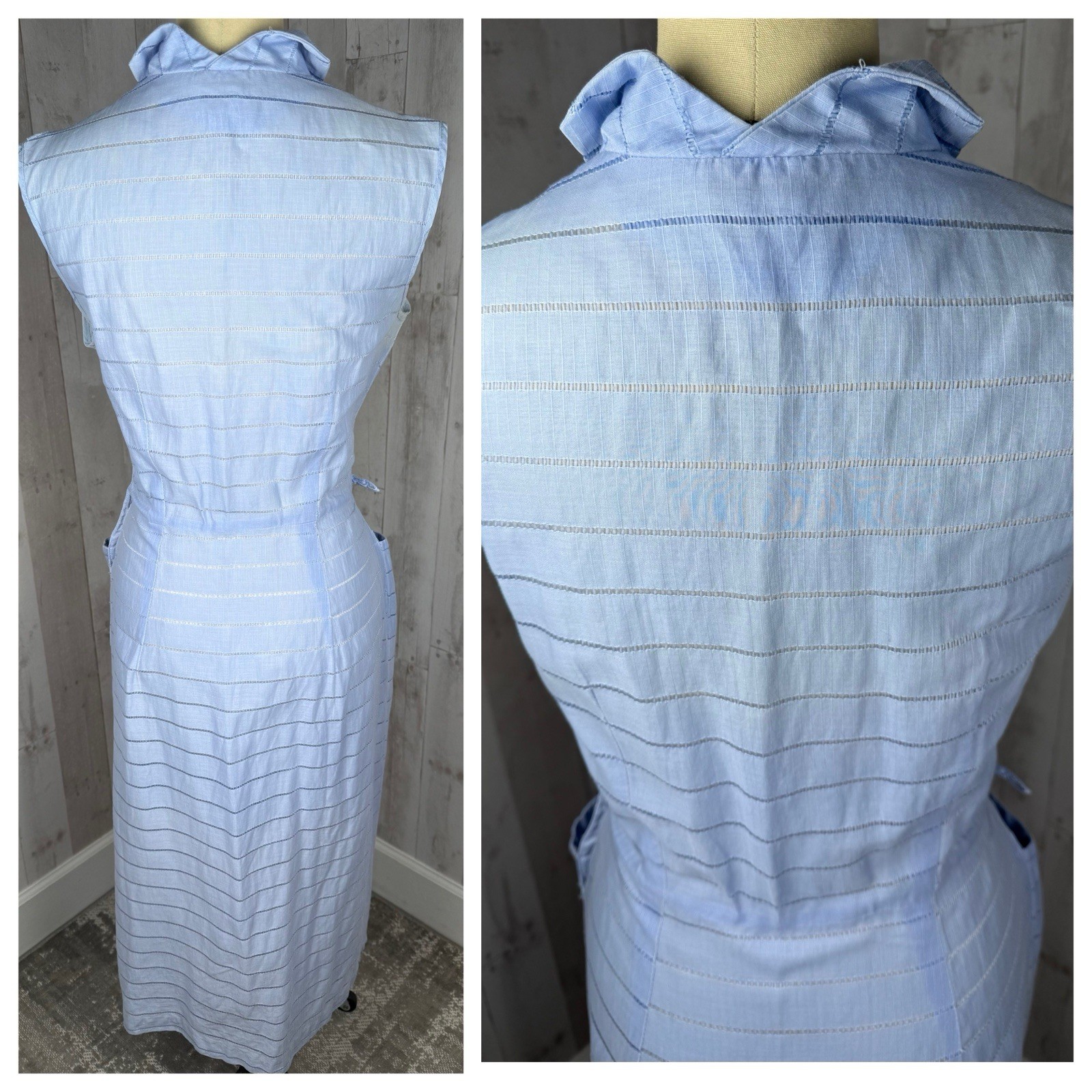 Vintage 1940s DRESS Frock Cotton Day DRESS Pale Blue Retro Pinup WWII S/M