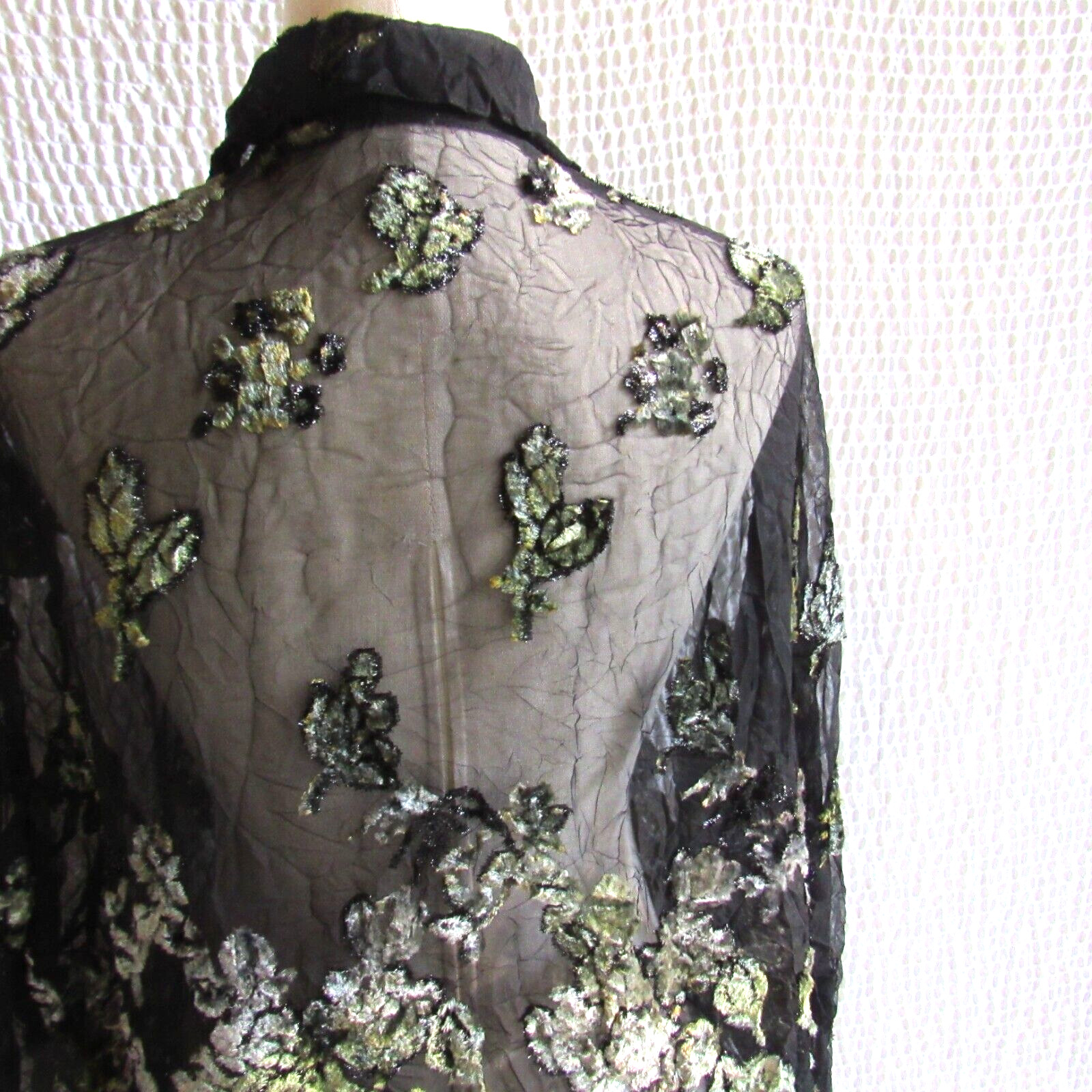 Evening Shirt Cardigan Wrap Green Velvet 3D Metallic Embossed Top XL Vtg Jacket