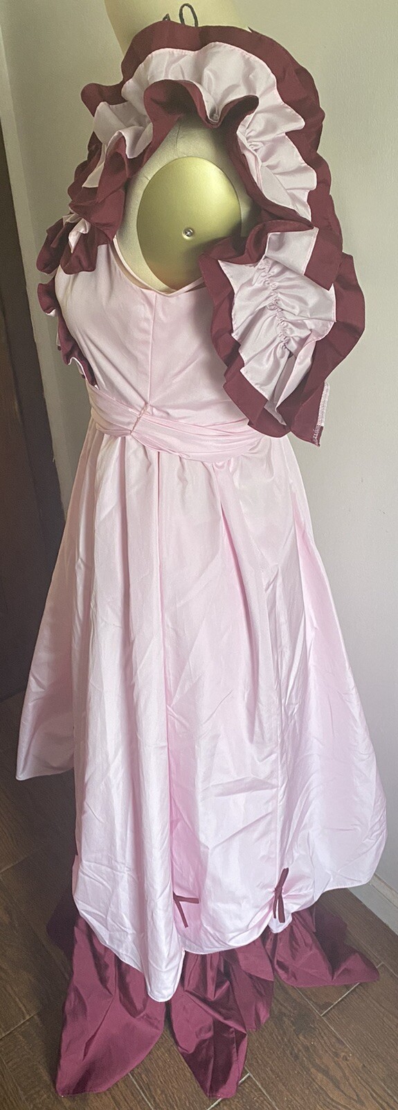 JC Penney Dress Light Pink, Deep Burgundy & Slip Southern Size 9/10 Ruffles Bows
