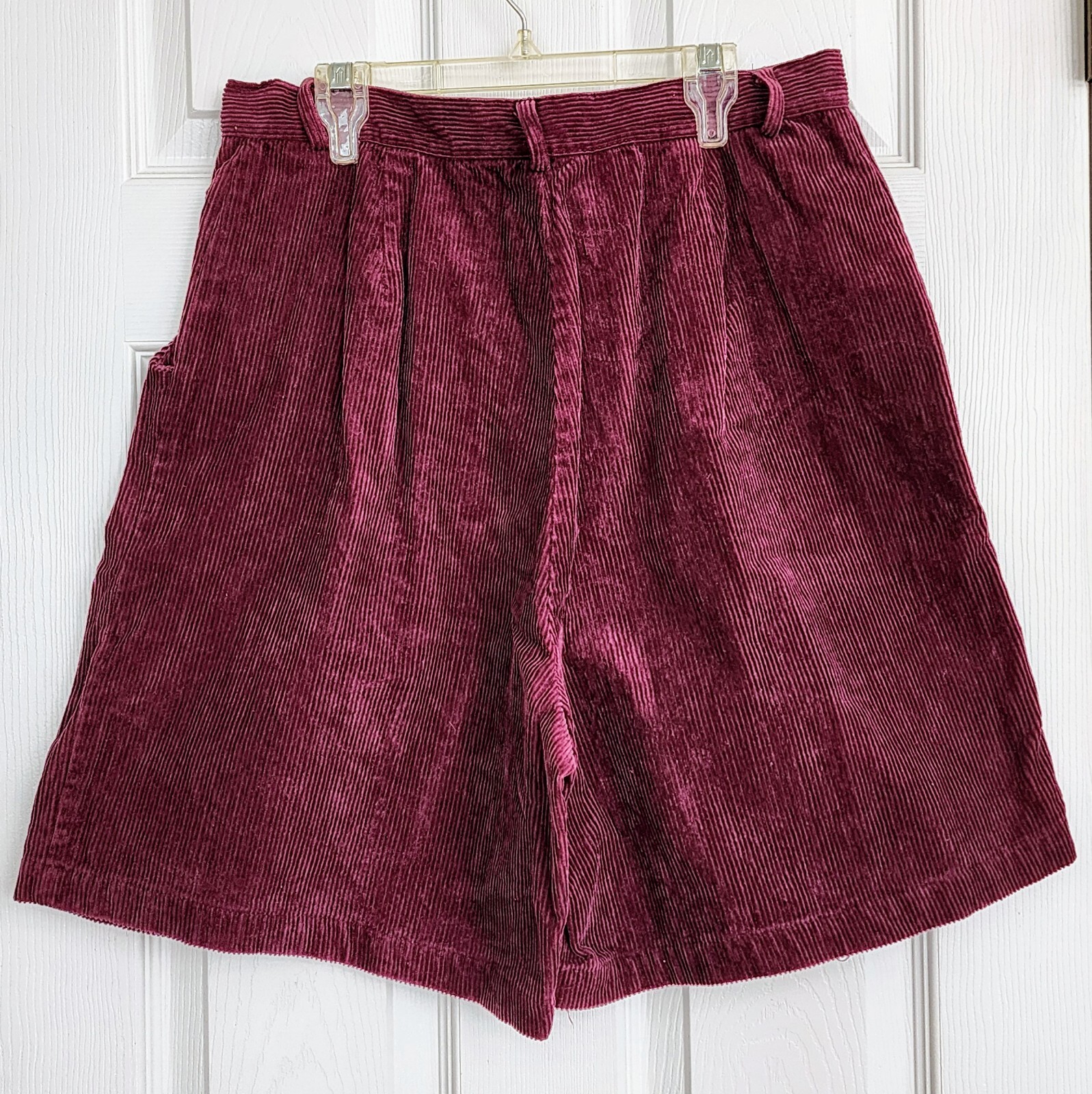 Corduroy Shorts 80s RETRO Maroon High Waist Pleated Wide Leg Size 16 MOM Vintage