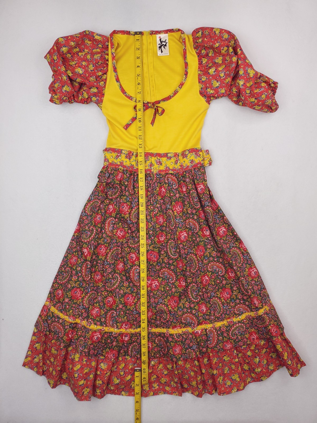 Vintage Jody T Prairie Dress Womens 9 Red Yellow Floral Patchwork Calico 70s
