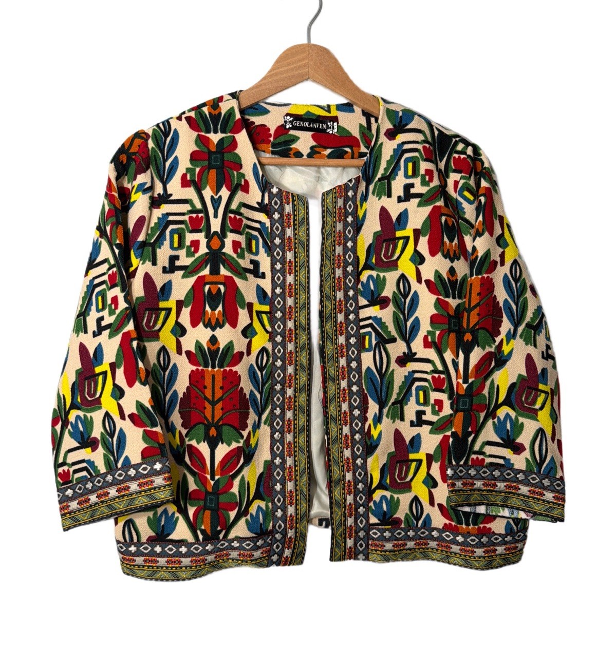 VTG Jacket Blazer Boho Tribal Floral Ethnic Artistic Multicolor Open Front -XL