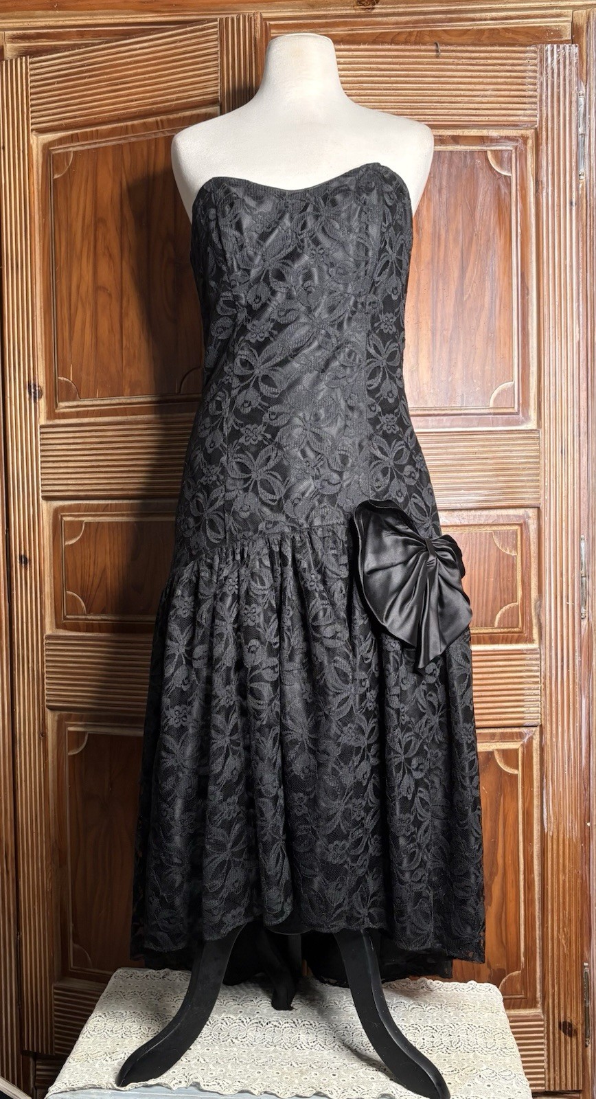 Vintage Alfredo Angelo Flirtations Black Lace Gown Prom Dress Goth Witchy S
