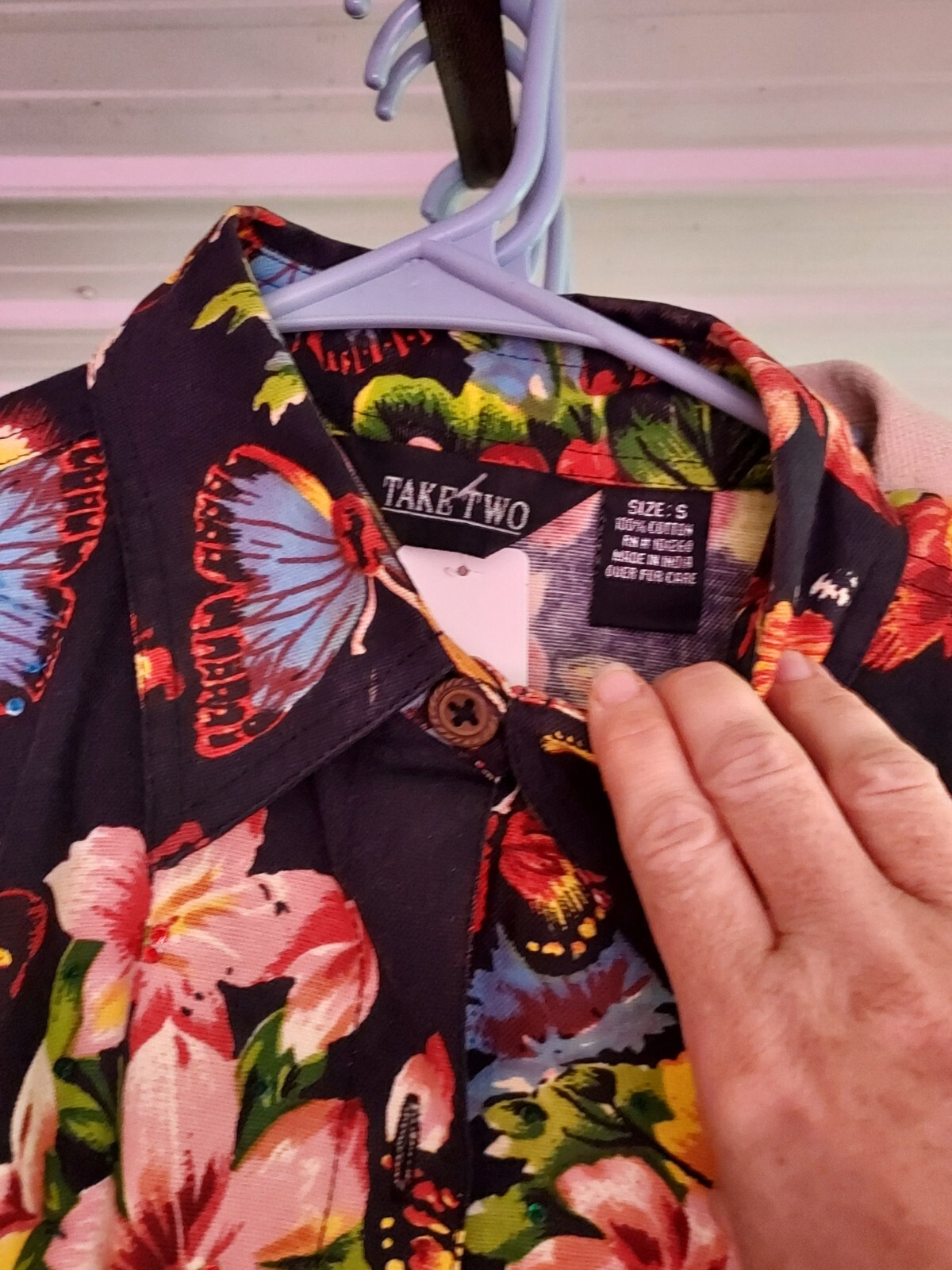 Vintage Take Two Cotton Black Canvas floral butterflys sequin jacket size small
