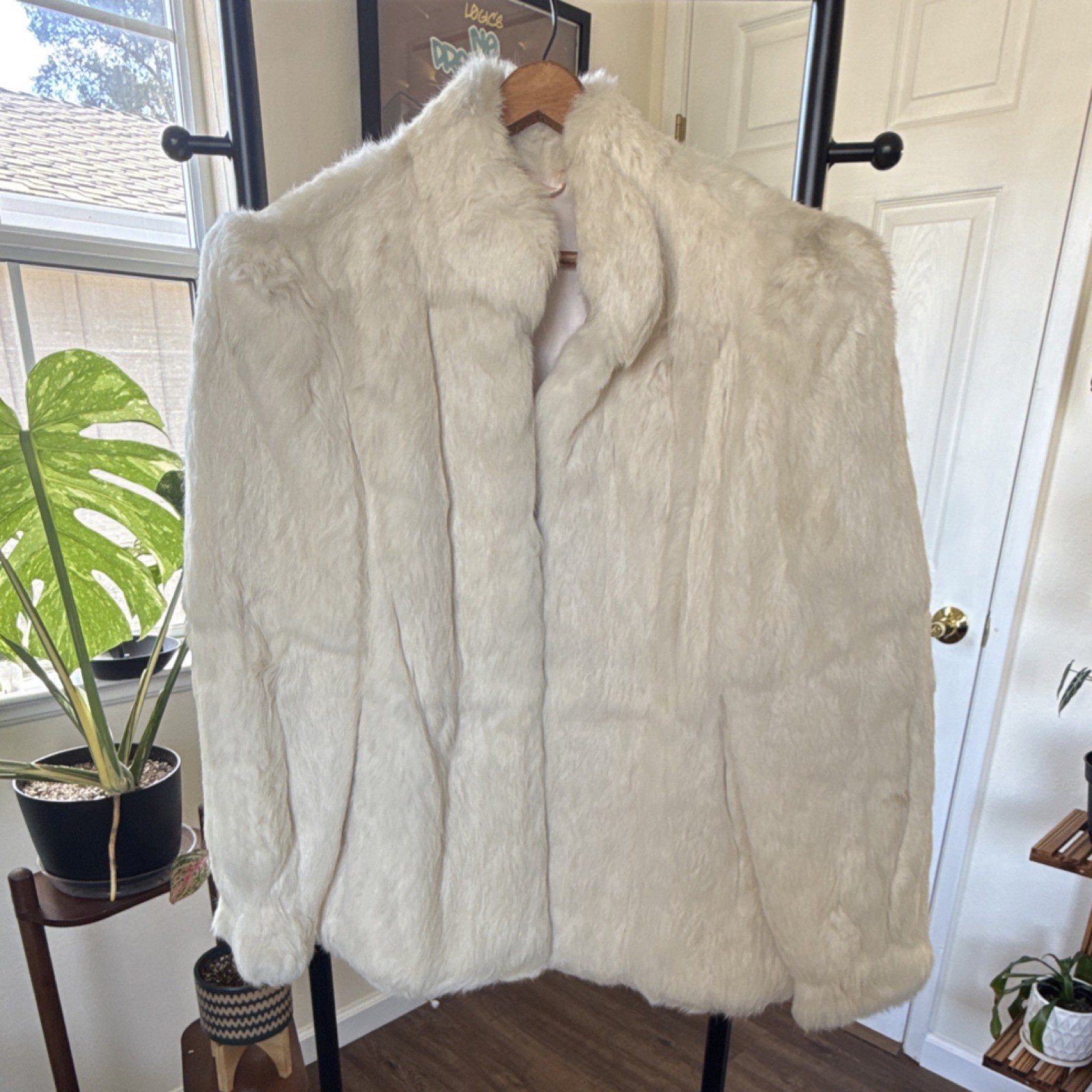 Vintage Ivory Rabbit Fur Women’s Coat with Satin Lining 100% genuine real fur