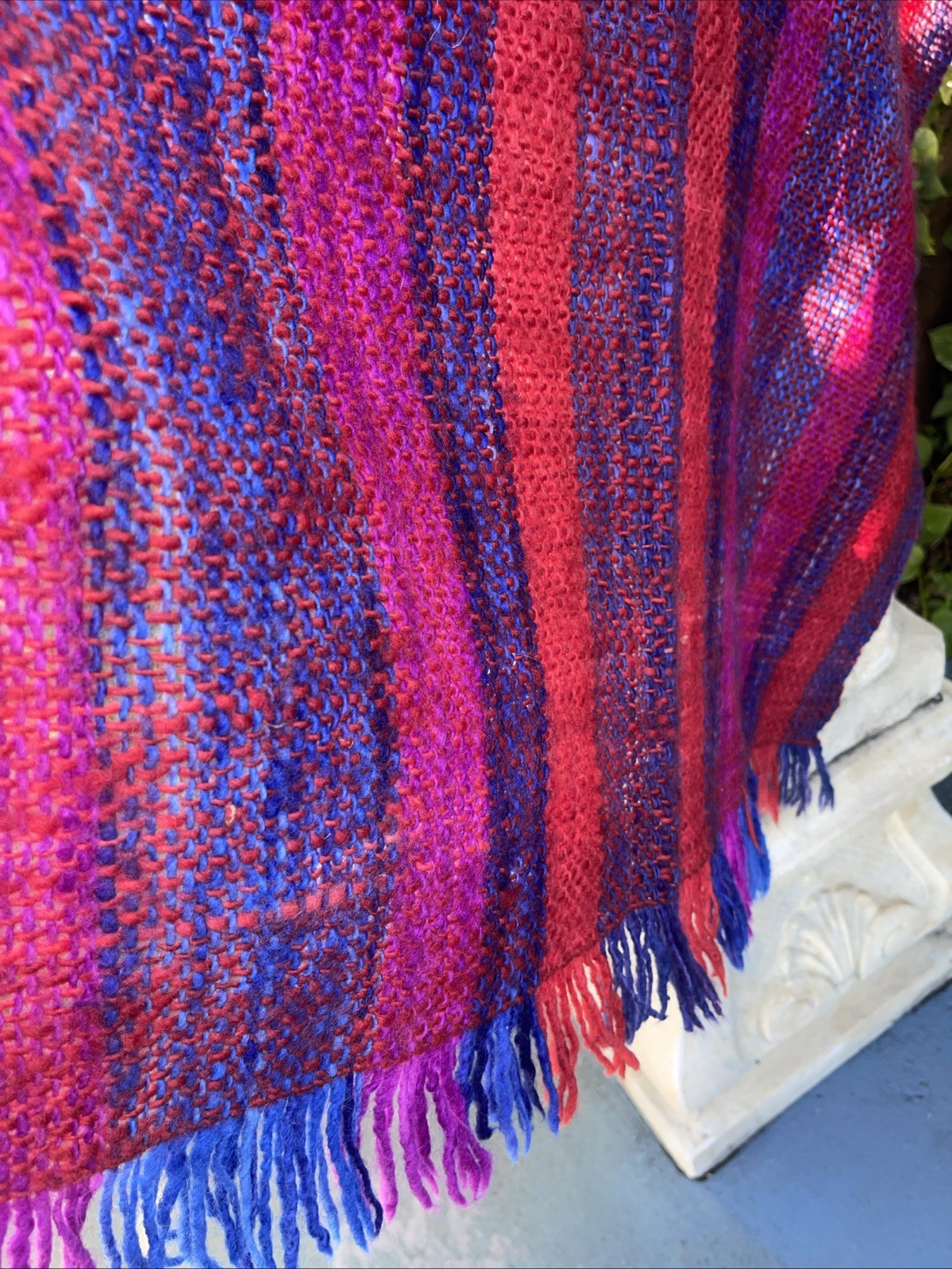 Manos Del Uruguay Handspun Artisan Fringe Poncho Shawl Sweater Knit Blanket Boho