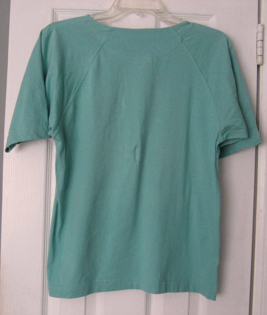 Late 1980s Vintage Laura Ashley Seafoam Green Aqua Cotton Knit Shirt Top Sz S/M