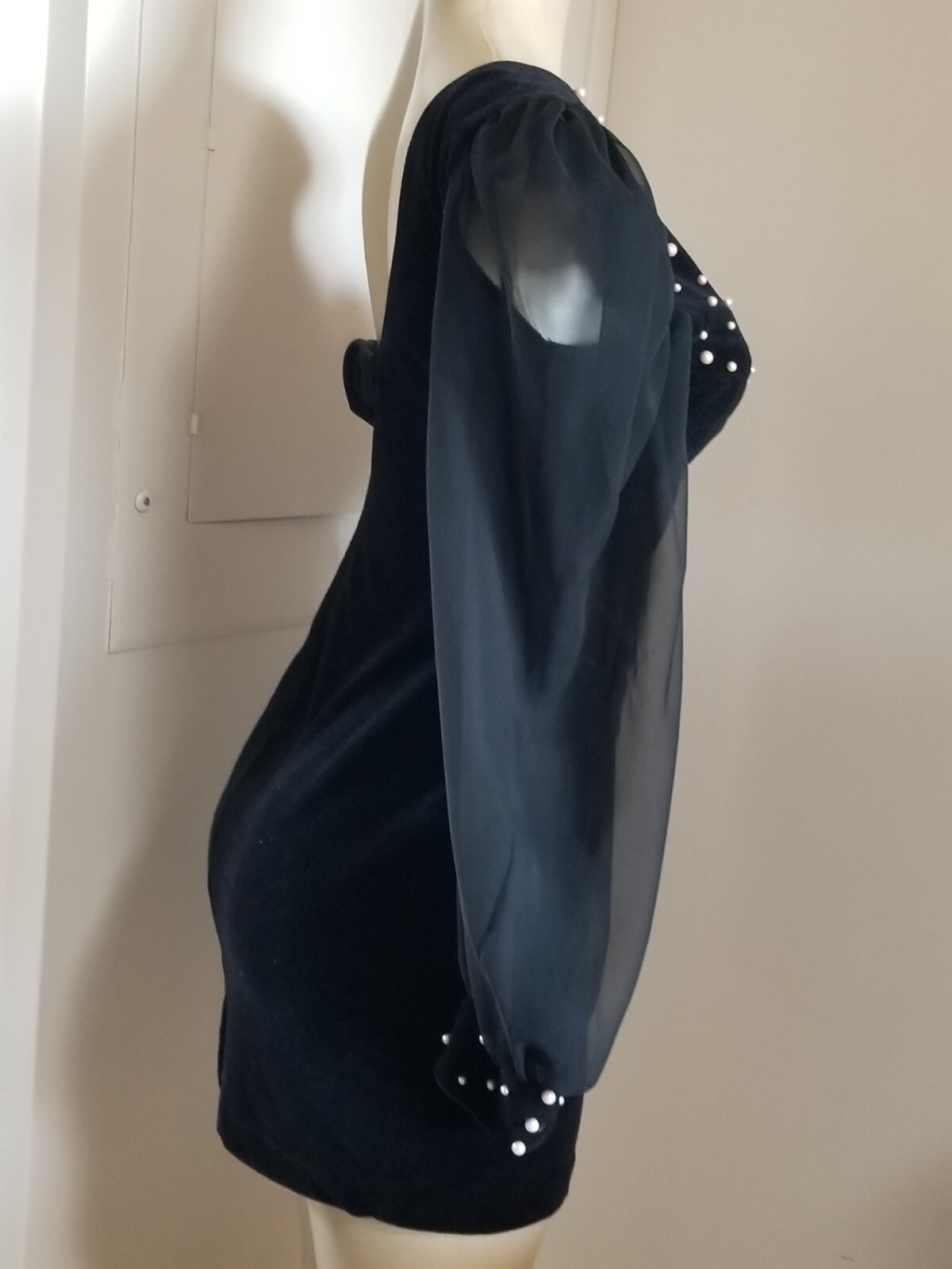 Vintage 80s Karen Okada climax david Howard pearls velour dress