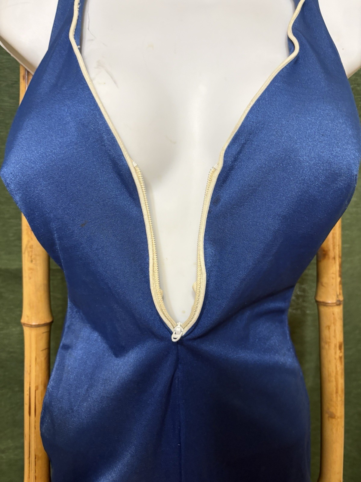 Vintage 1960s De Weese Design Swim & Sun Swimsuit Navy Blue One Piece W Zipper