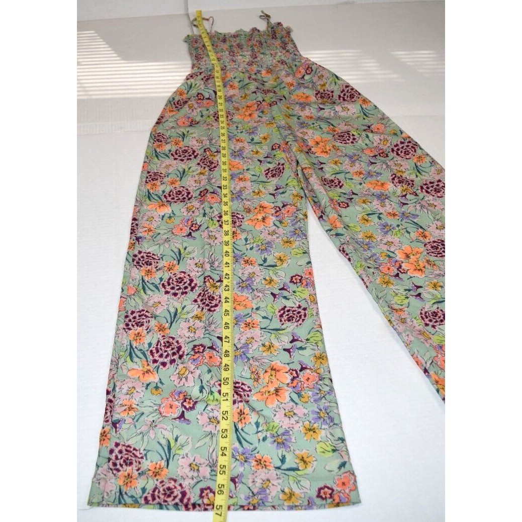 Vintage Jumpsuit Pale Green Size S/M 90s Ruched Bodice Pink Spring Flowers Sheen
