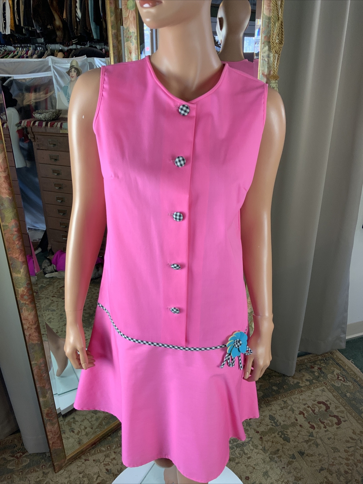 VTG Lexington 2 Jr Pink Drop Waist Pink Dress Sz 11 BW Check Buttons