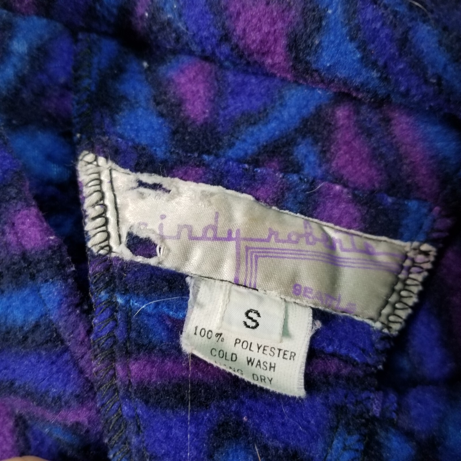 VTG Cindy Roberts Seattle Geometric Aztec Purple Blue Fleece Jacket Sz S 90s