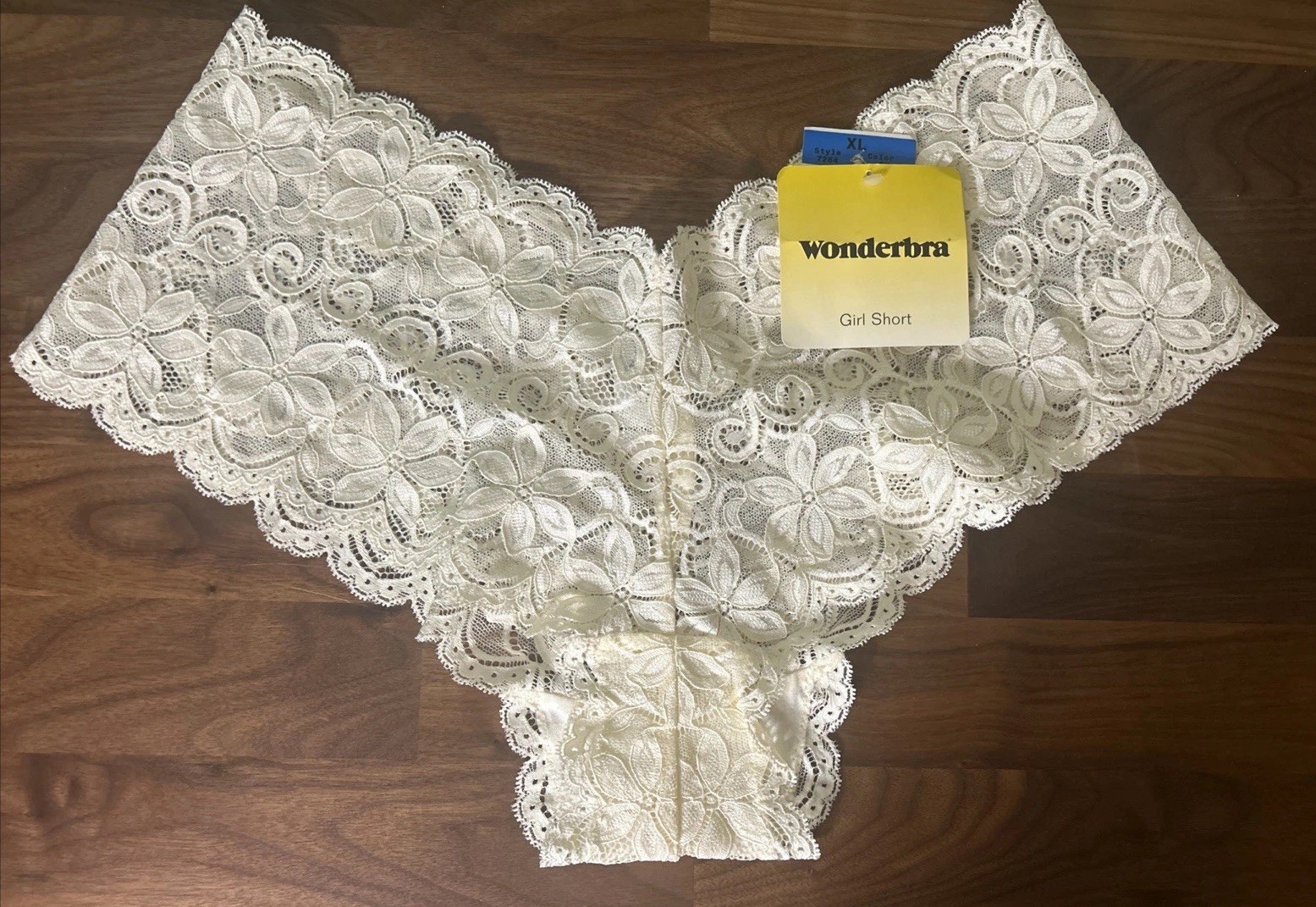 Vtg WONDERBRA Lace Sheer Mesh Girl Short Panties Sz XL Ivory Second Skin
