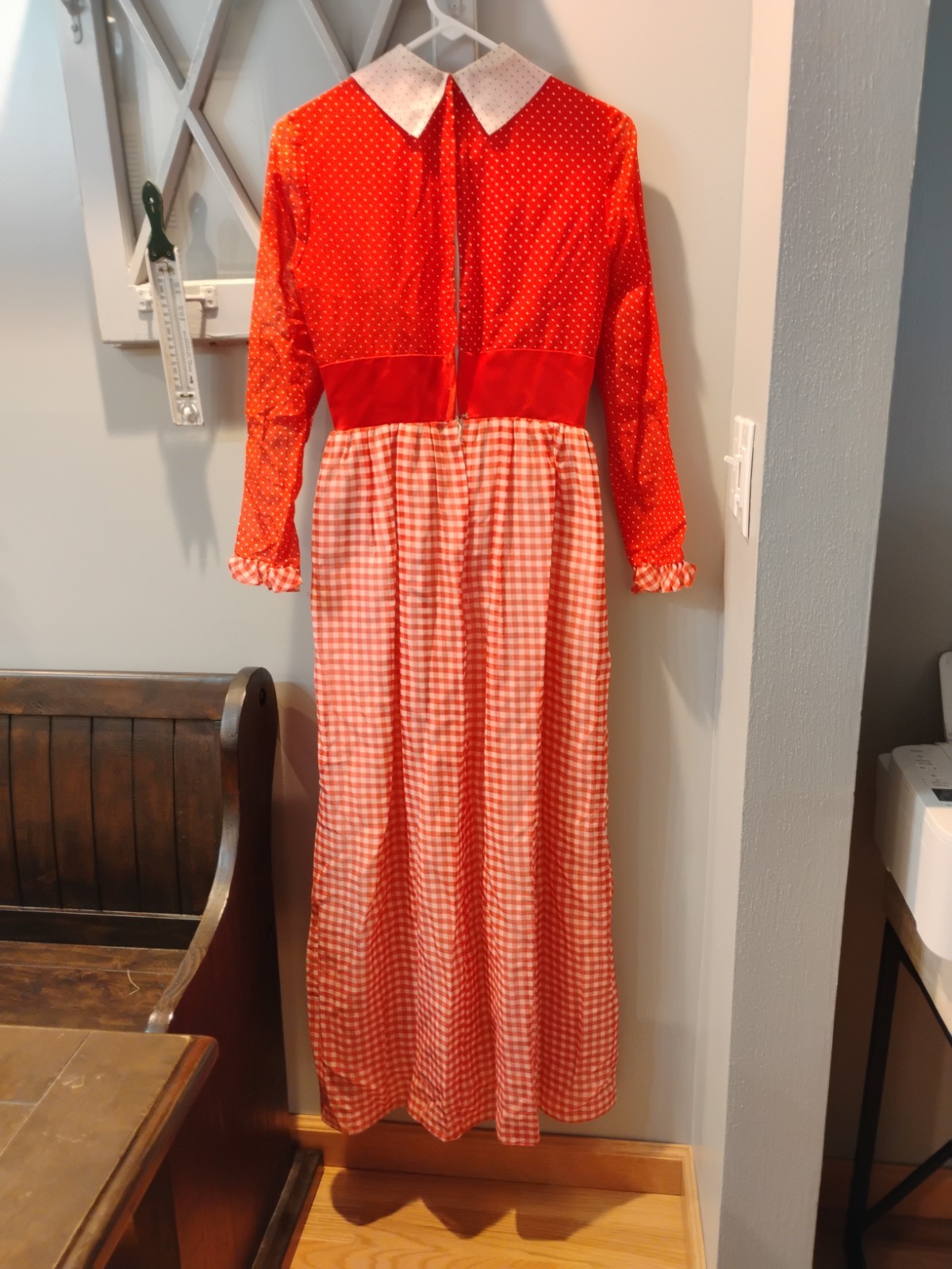 Vintage 1970’s Dress Red Gingham Maxi Prairie Maxi Cottage Size 9/10 (L-4)