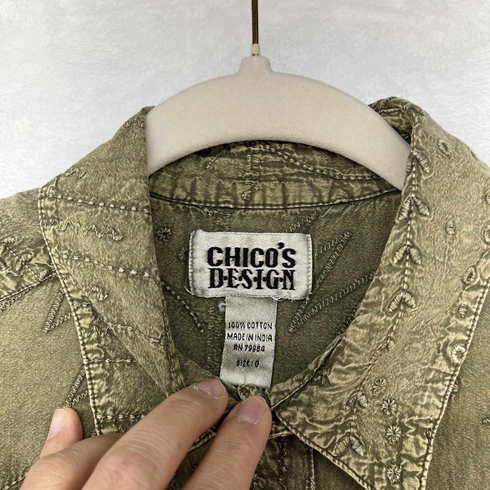 VTG Chicos Design Embroidered Button Down Women’s Sz Small Green Artsy