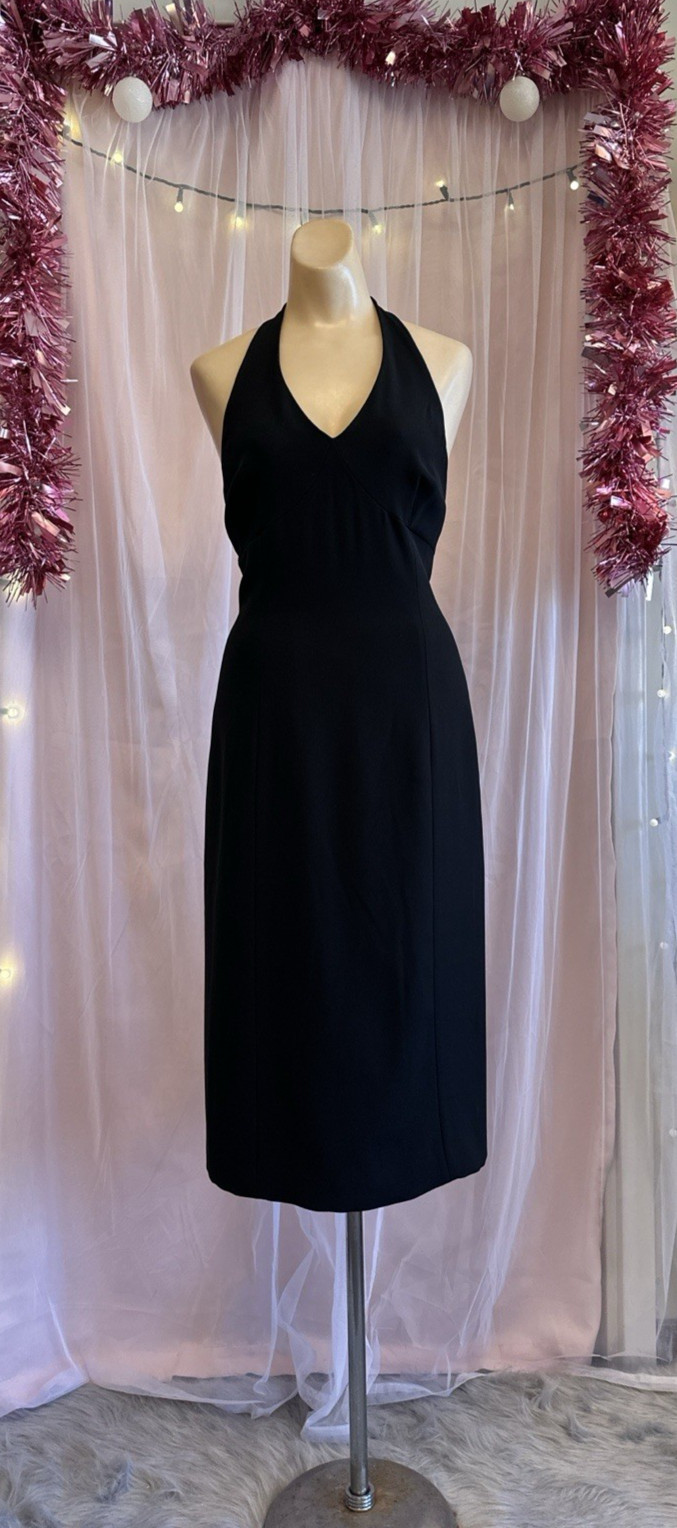 Vintage Y2K 2000s Black Halter Dress Open Back Sleeveless Minimalist Summer M