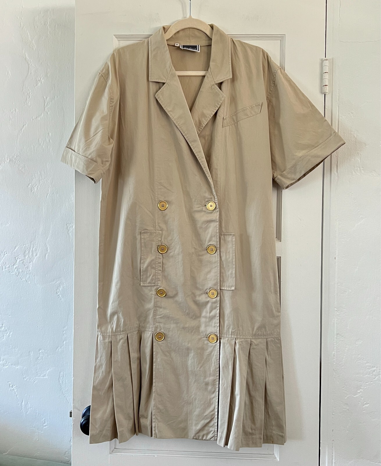 Vintage Italian Luisa Spagnoli cotton khaki tan double breasted Trench Dress 46