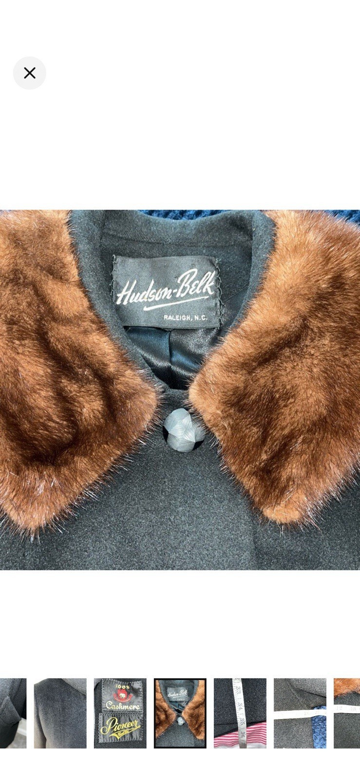 Hudson-Belk 100% RETRO Cashmere Vintage Fur Shawl Collar Coat JACKET Black M