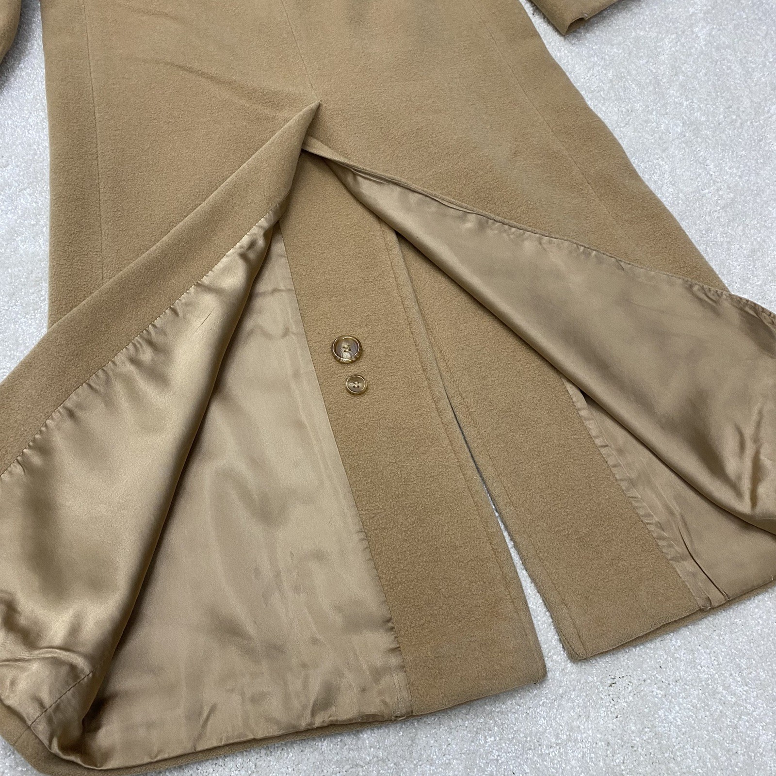 Vintage Womens 100% Camel Hair ORVIS Tan/Camel Satin Lined Trench Coat Size 8