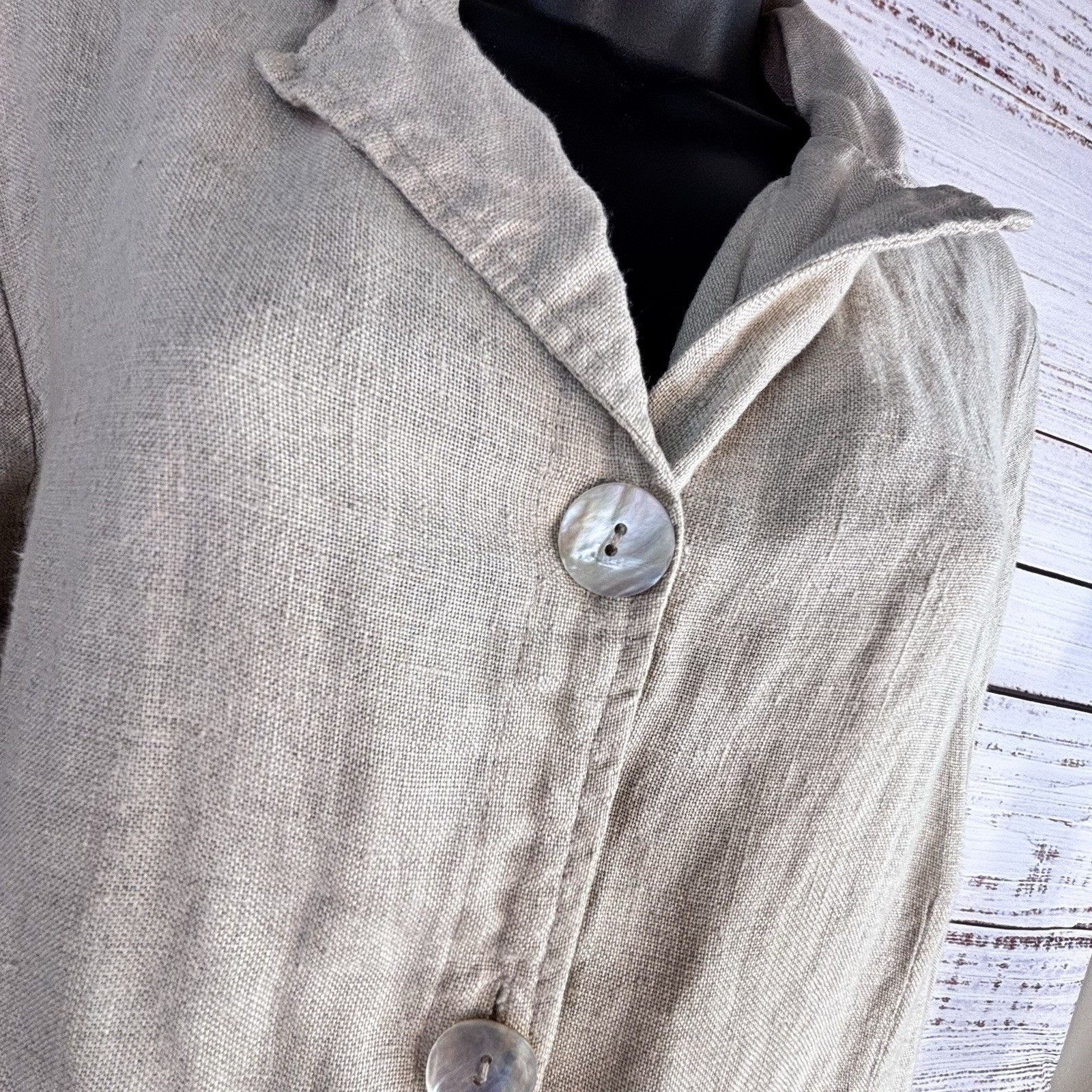 Vintage Jacket 8P Beige 100% Linen Shell Button Cinch Patch Pocket Minimalist