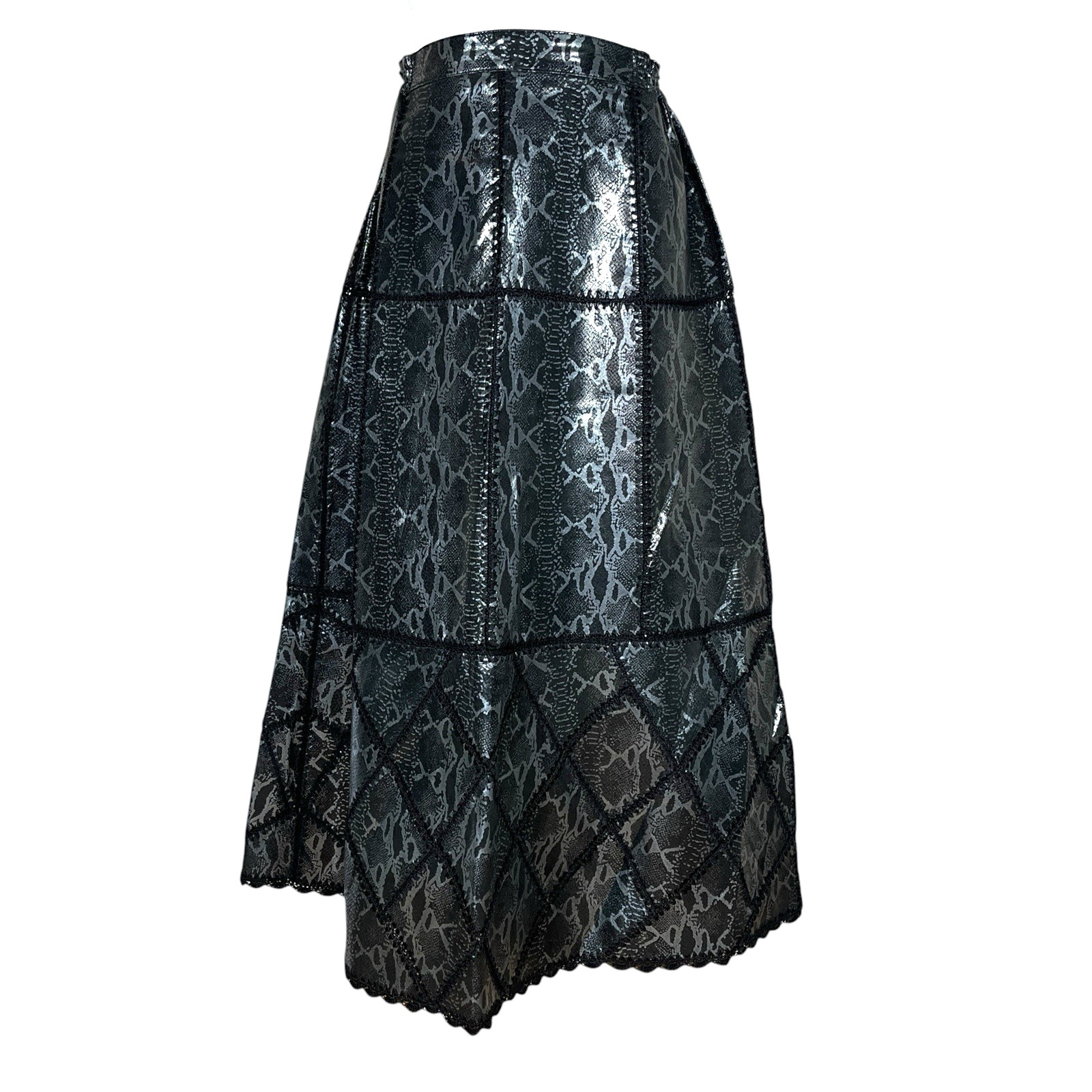 Vtg S.M.H. Leather A-Line Maxi Skirt Size 18 Snake Print Stitched Panels