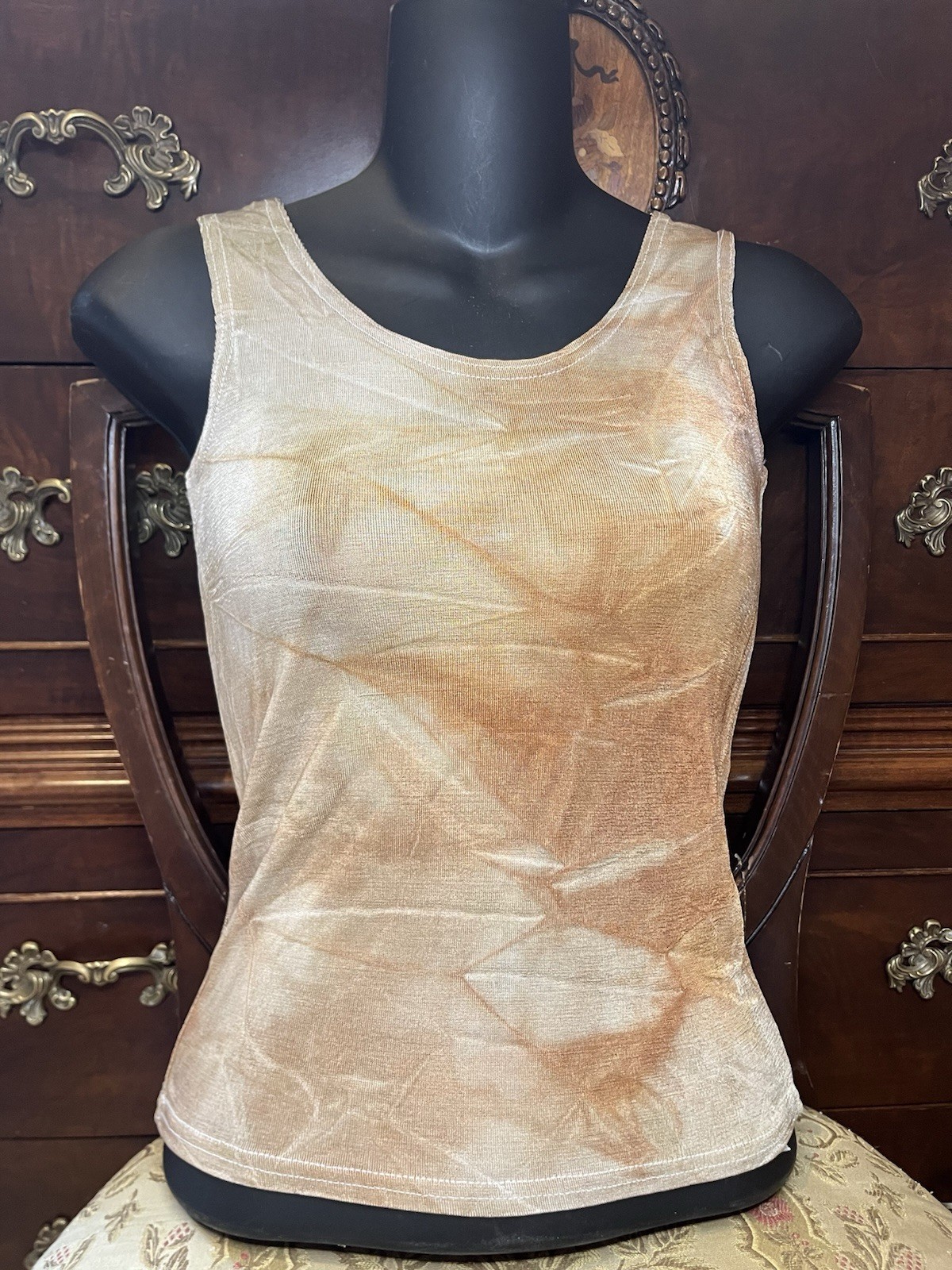 Cheryl Creations Women’s Tank Top Beige Brown Small 90% Acetate 10% Lycra