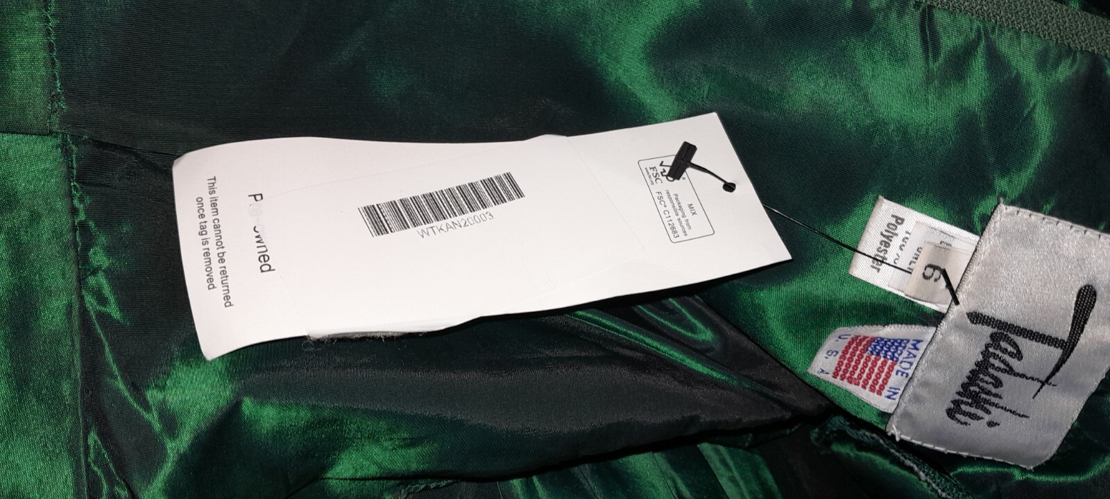 Vtg 80s Emerald Green TADASHI Pleated RUFFLE Wiggle Tafffeta Party Prom Dress S