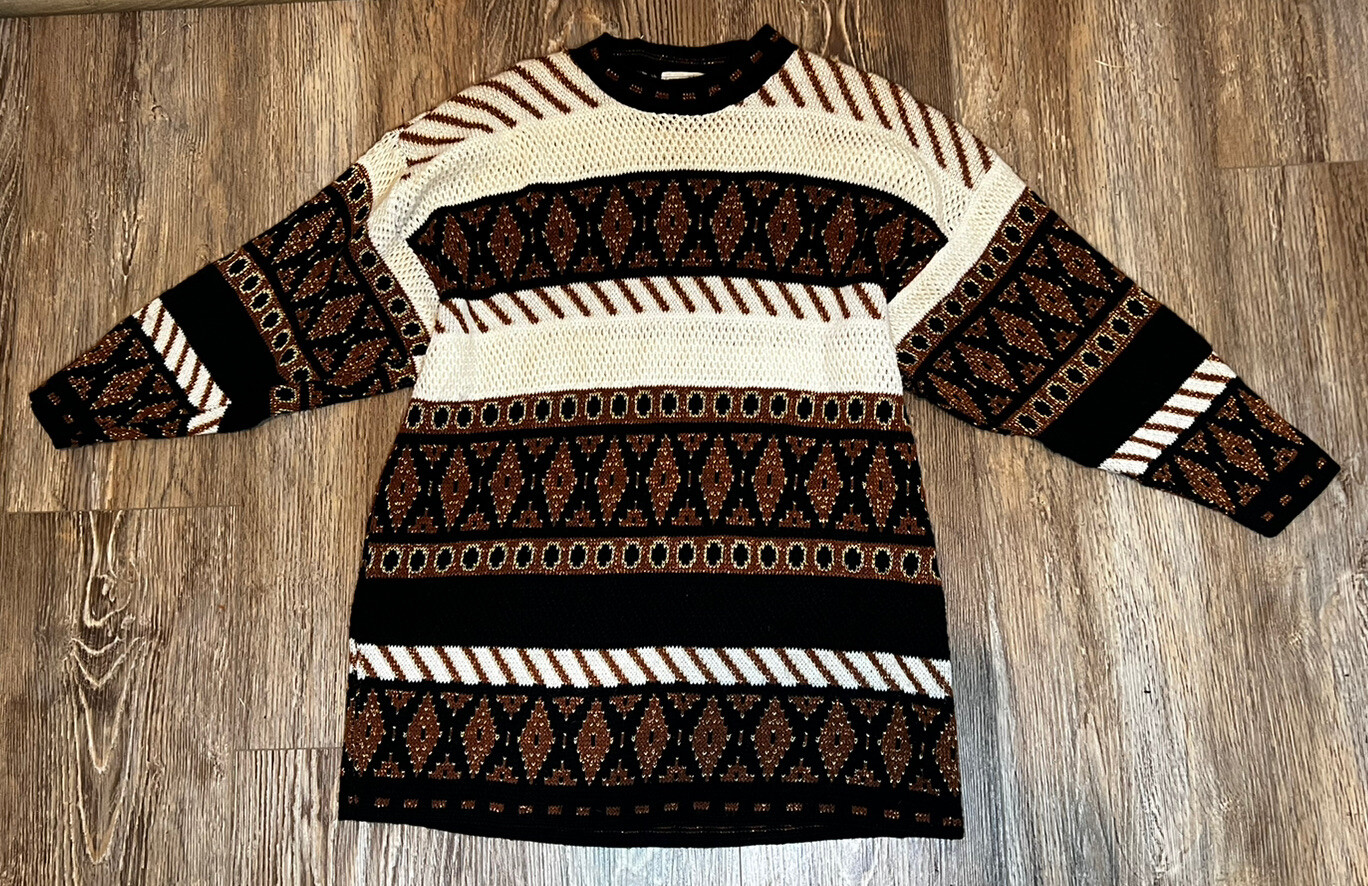 Arielle Sweater Large Ladies Coogi Style Metallic Knit Brown Vintage 80’s