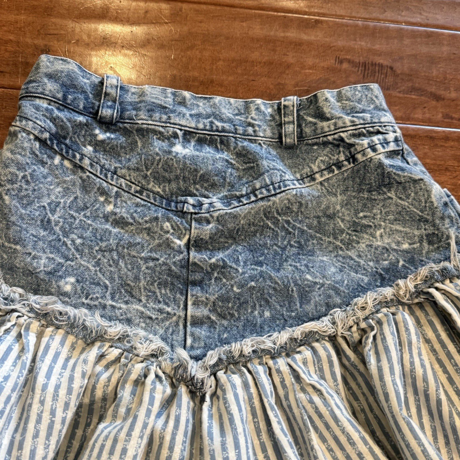 Vintage 80s Rave Acid Wash Jean Skirt Size XS western Cottage ditsy floral