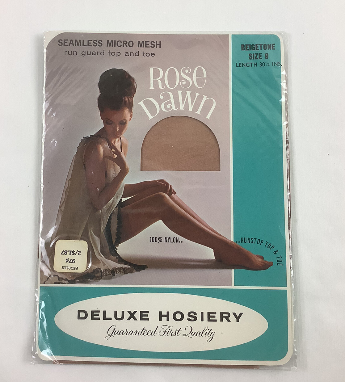 Vintage Rose Dawn Stockings Beigetone Size 9 30.5” length Seamless 15 Denier