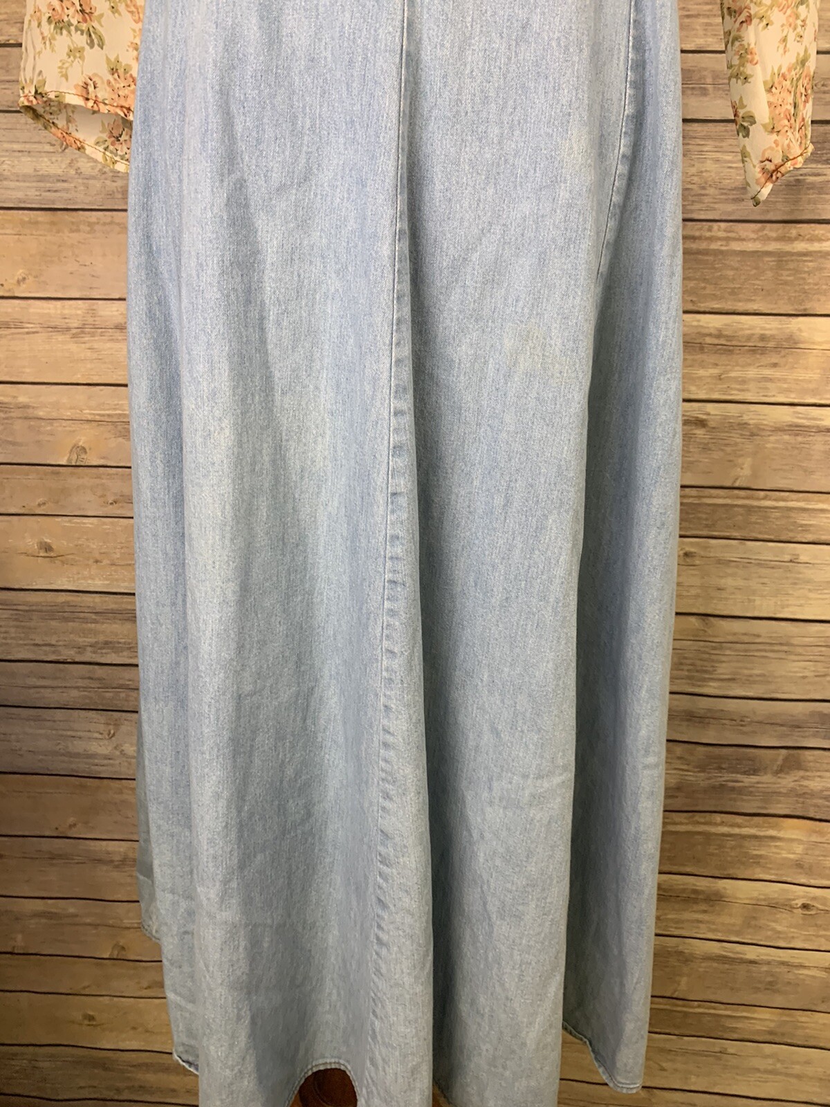 Vintage Tickets Womens Dress Denim Floral Mixed Zip Back Boho Long Cottage Core