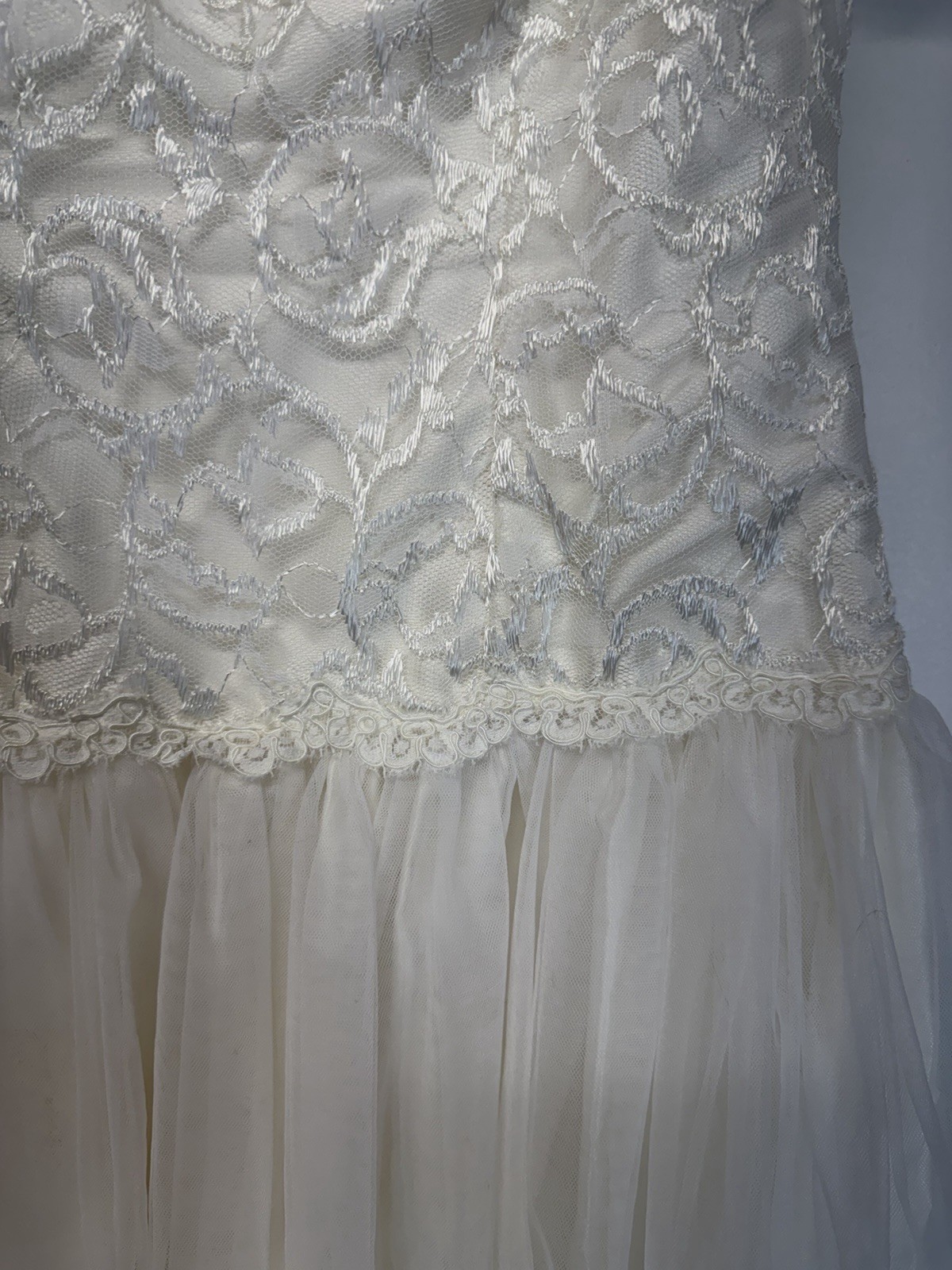 Alfred Angelo Y2K VTG 80s 90s White Satin Short Sleeve Wedding Dress V Neck S