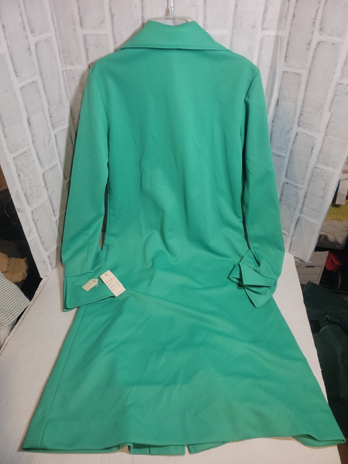 Vintage Sears Trench Coat Polyester Green Full Button Front Womens Size 12 NWT