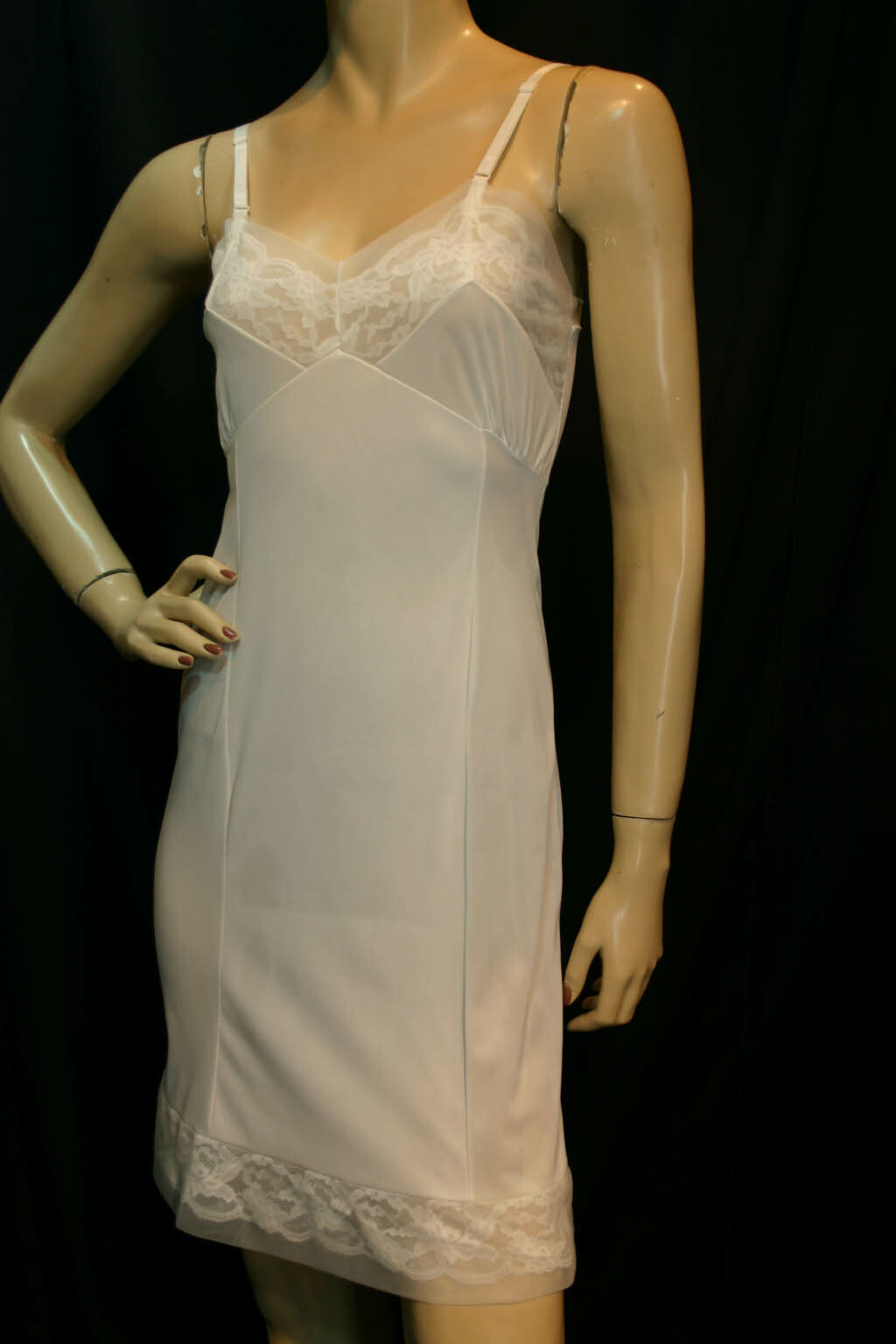 PINK Blush NOS Sz 32 Vtg 1970s Nylon Full Dress Slip Lace Chiffon Stoneswear 70s