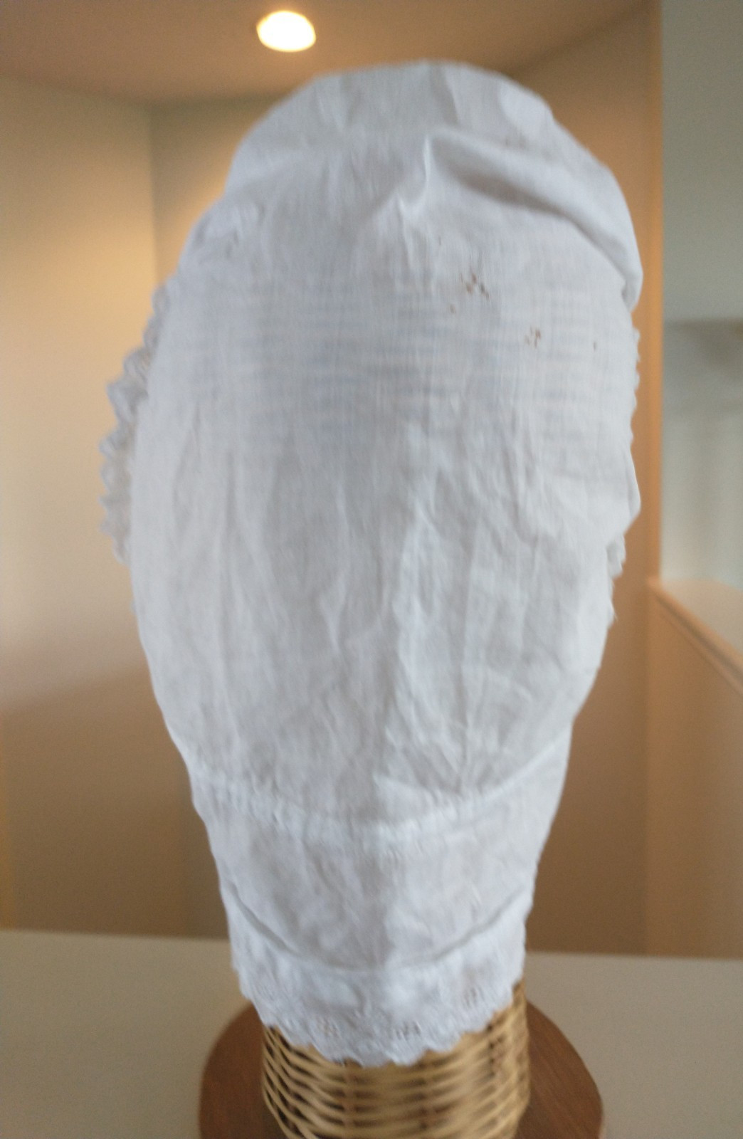 Antique Victorian White Cotton Sleep Bonnet – Nightcap W/ Eyelet