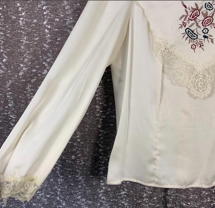 Vintage 70s 80s Jessica Ltd Floral Lace Cream Blouse Victorian Cottagecore Sz 10