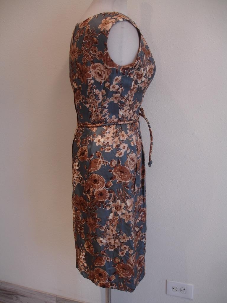 Women’s S M Vtg 1960’s Edward Abbott 100% Silk Cocktail Dress Sleeveless Belted